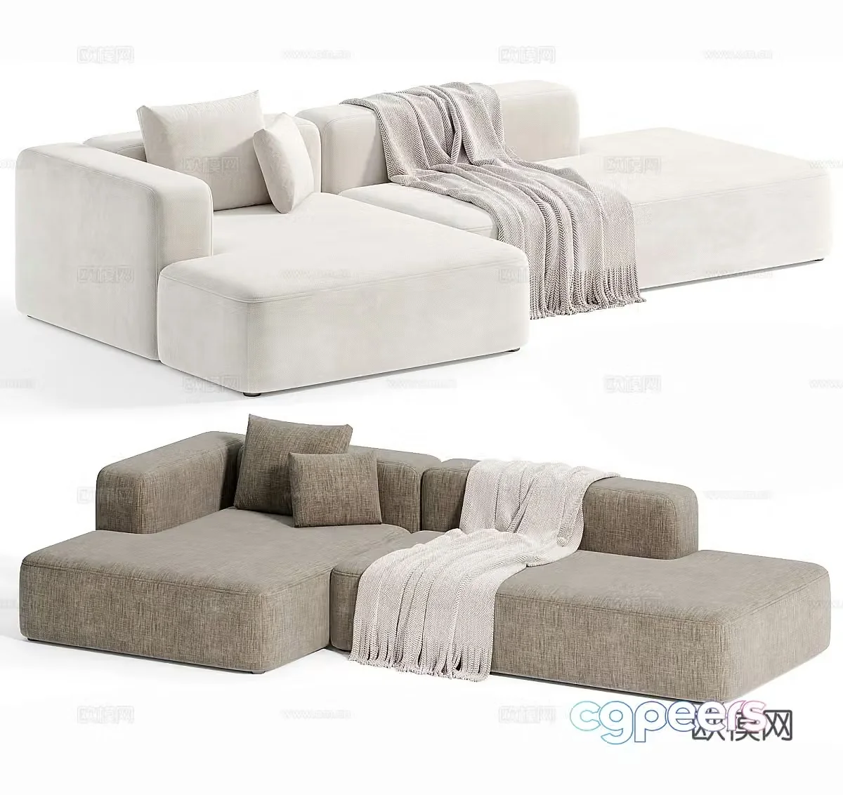 Creamy sofa double sofa small sofa fabric sofa casual sofa L-shaped sofa 3D model
