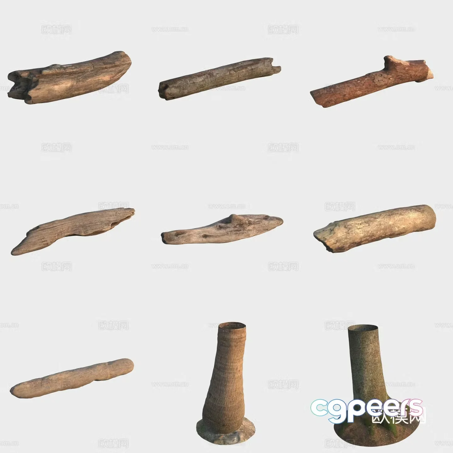 3d model of trunk branches stump