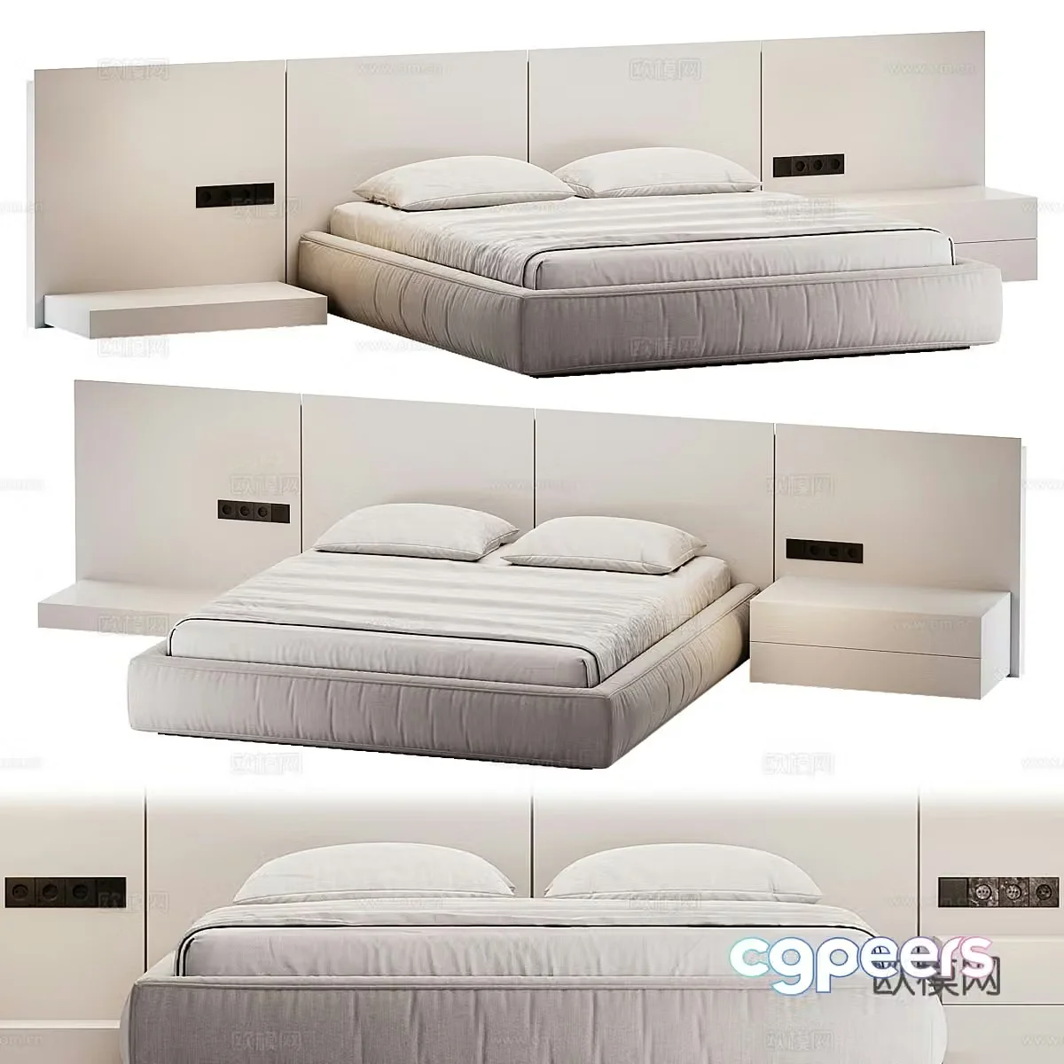 Modern Italian minimalist fabric double bed 3D model