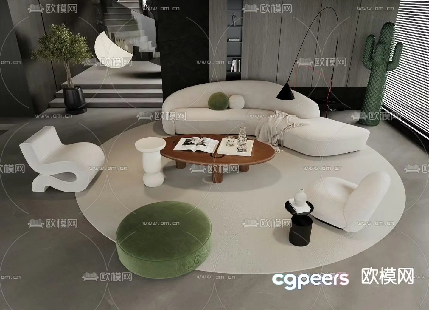 Cream style sofa curved sofa modular sofa 3d model