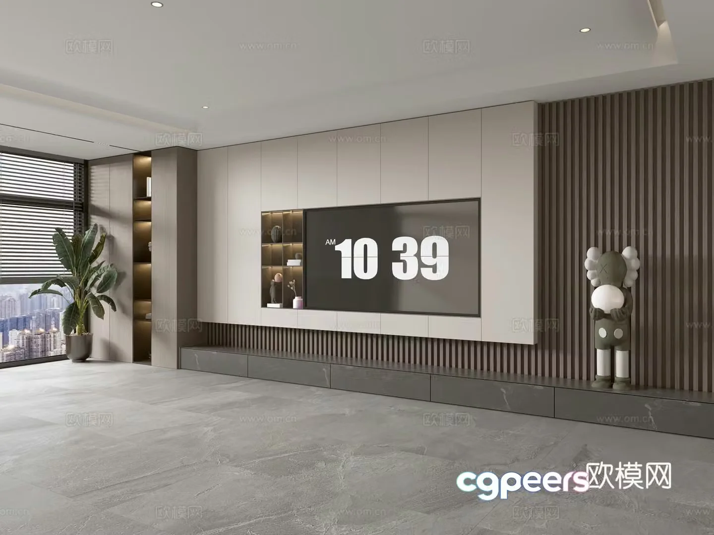Modern Italian living room light luxury TV background wall full wall TV cabinet marble background wall 3d model