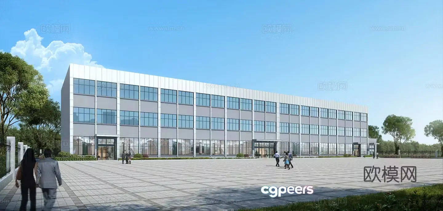 Multi-story office building exterior 3d model