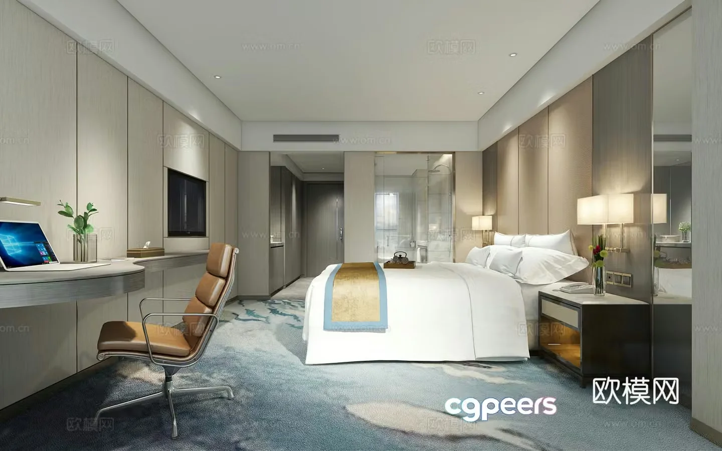 Hotel room double bed room 3d model