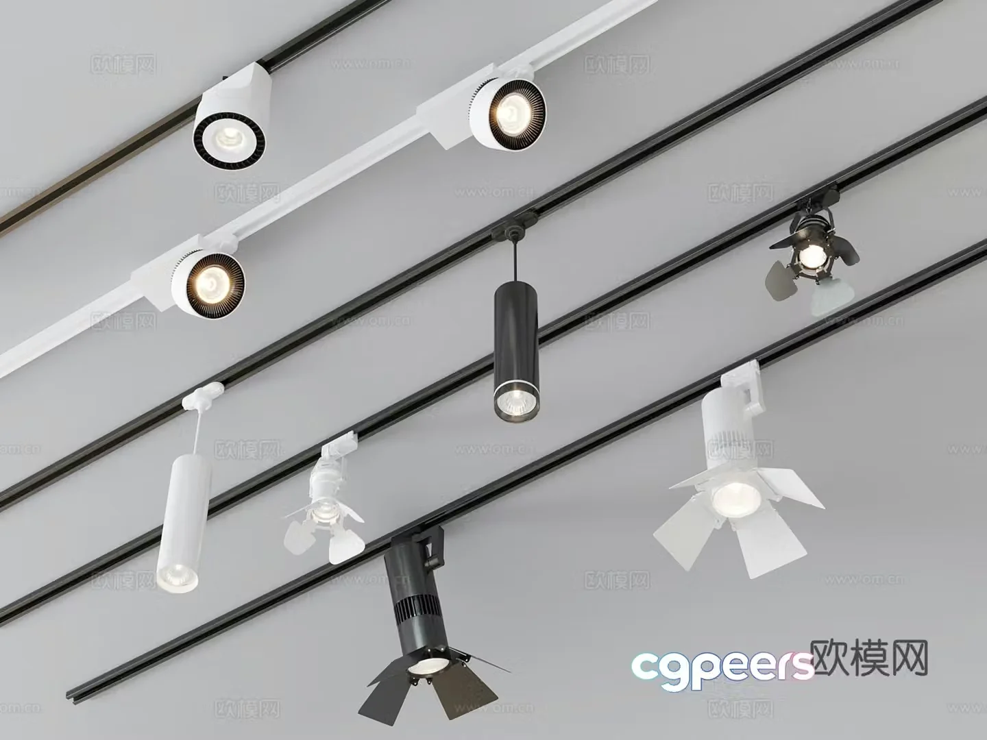 Modern track downlight spotlight four blade track spotlight elephant trunk spotlight stage spotlight 3d model