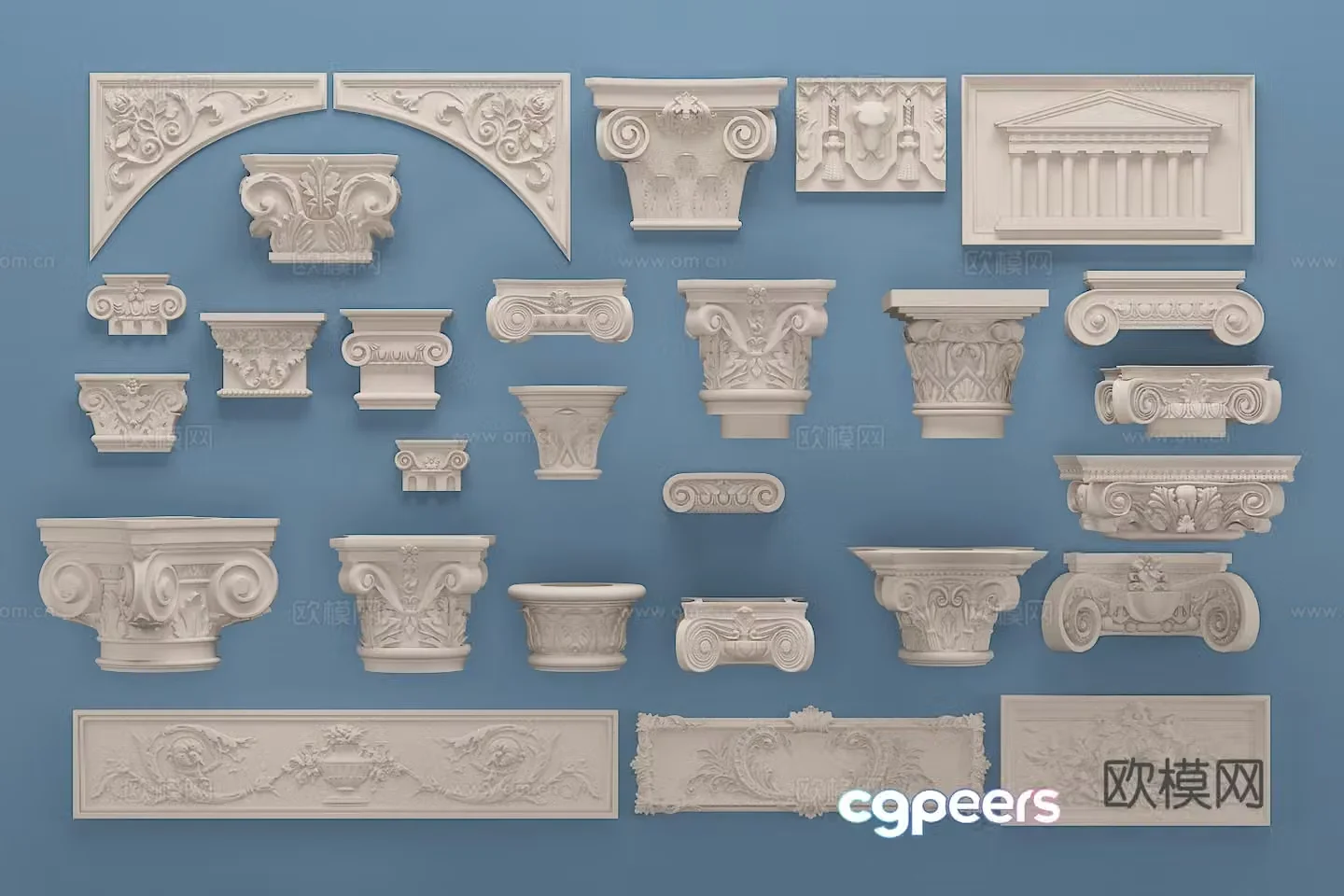 European simple gypsum roman column carved stigma 3d model