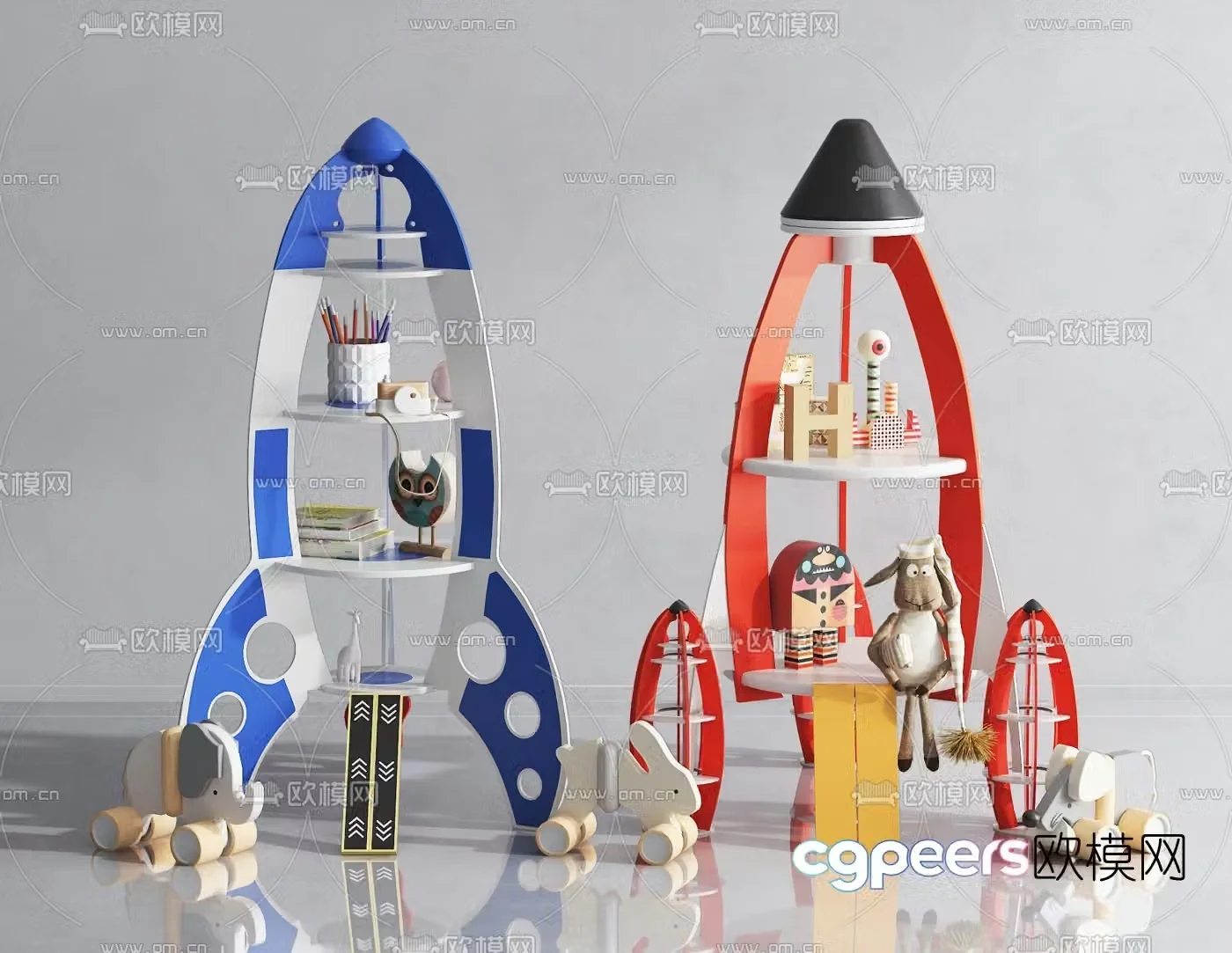 Modern children’s rocket shelf 3d model