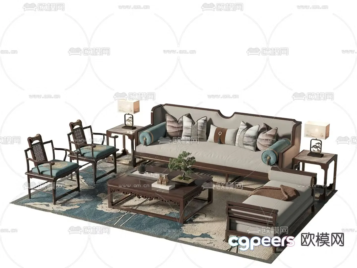 New Chinese style modular sofa 3d model