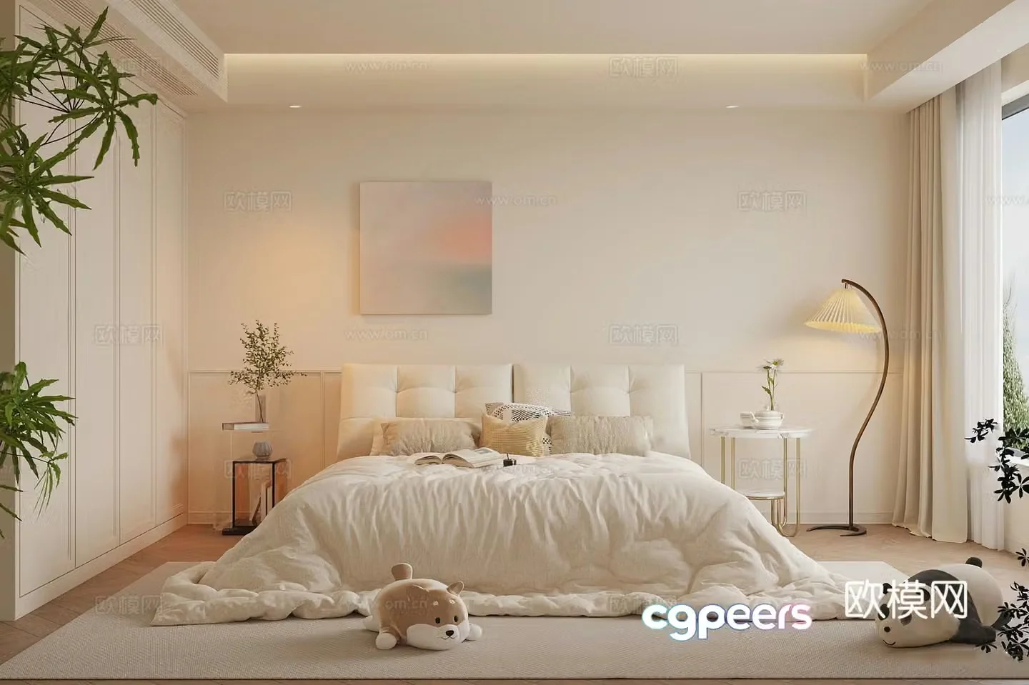 Modern Cream Home Bedroom Master Bedroom Cream Style Bedroom Cream Style Simple Bedroom 3D Model
