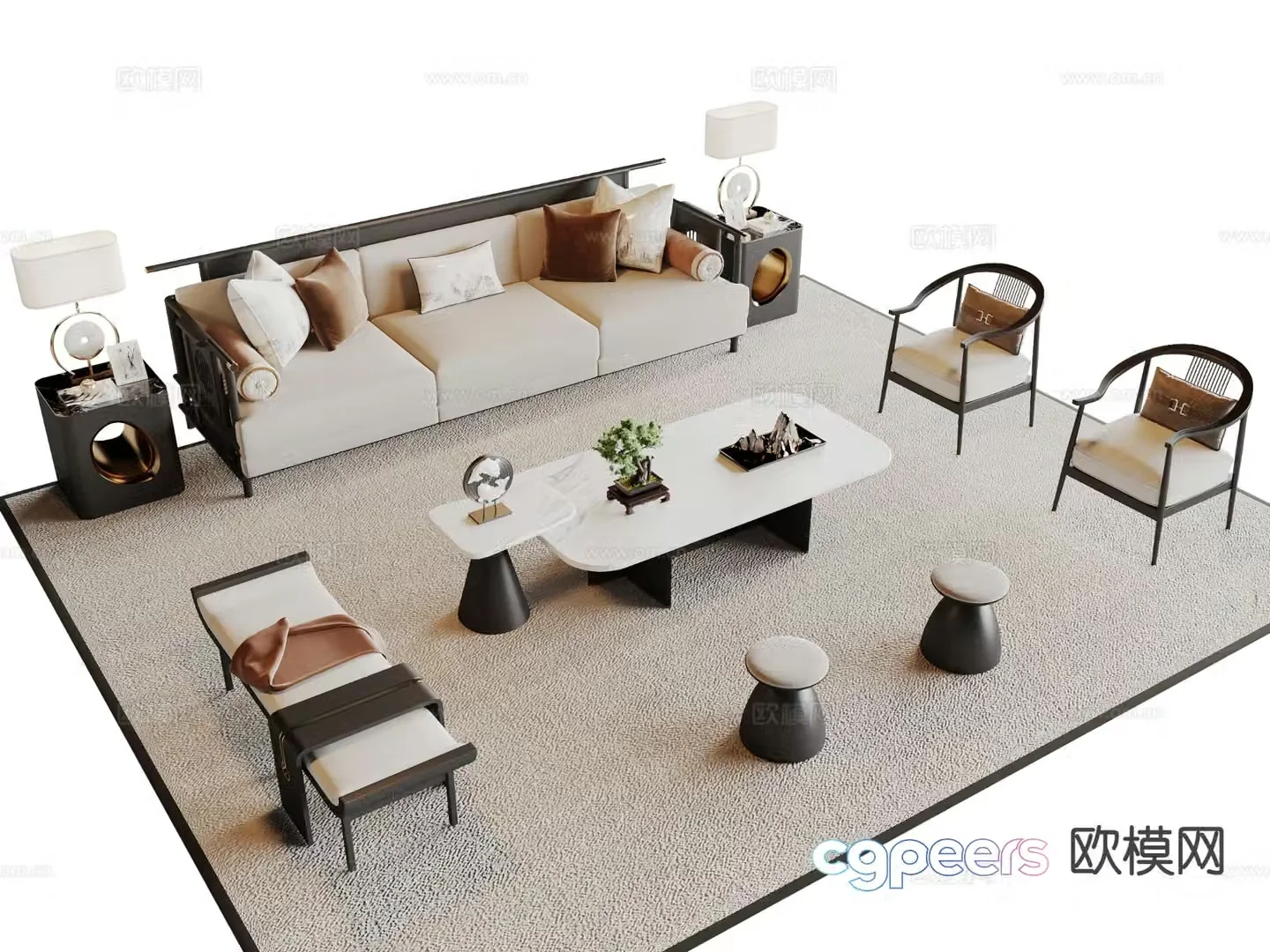 New Chinese style modular sofa 3d model