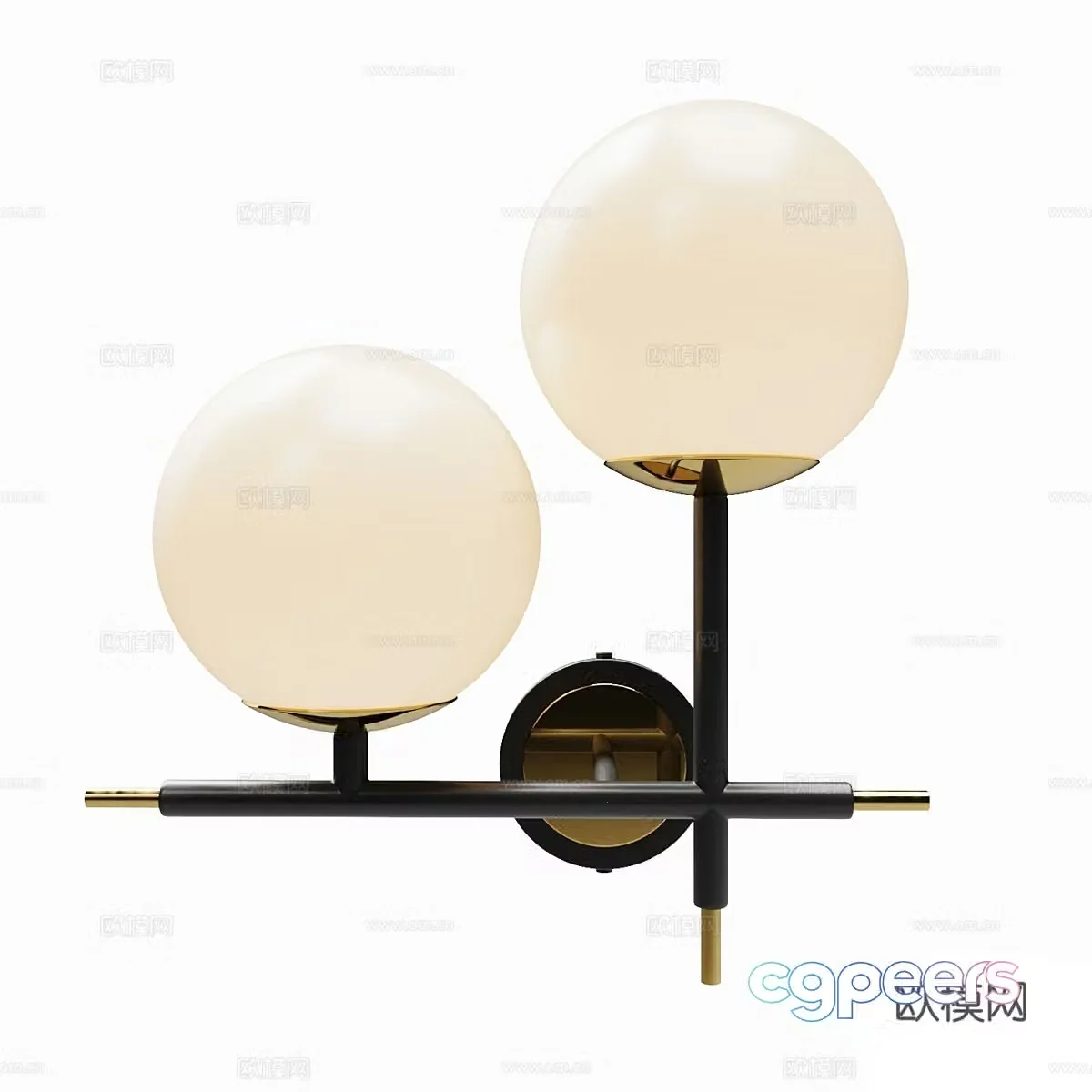 Modern light luxury metal glass double-head wall lamp 3D model