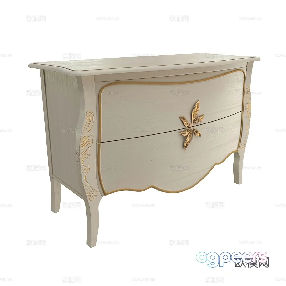 White Dresser With Gold Accents 3D Model – 1535 – VRAY Render