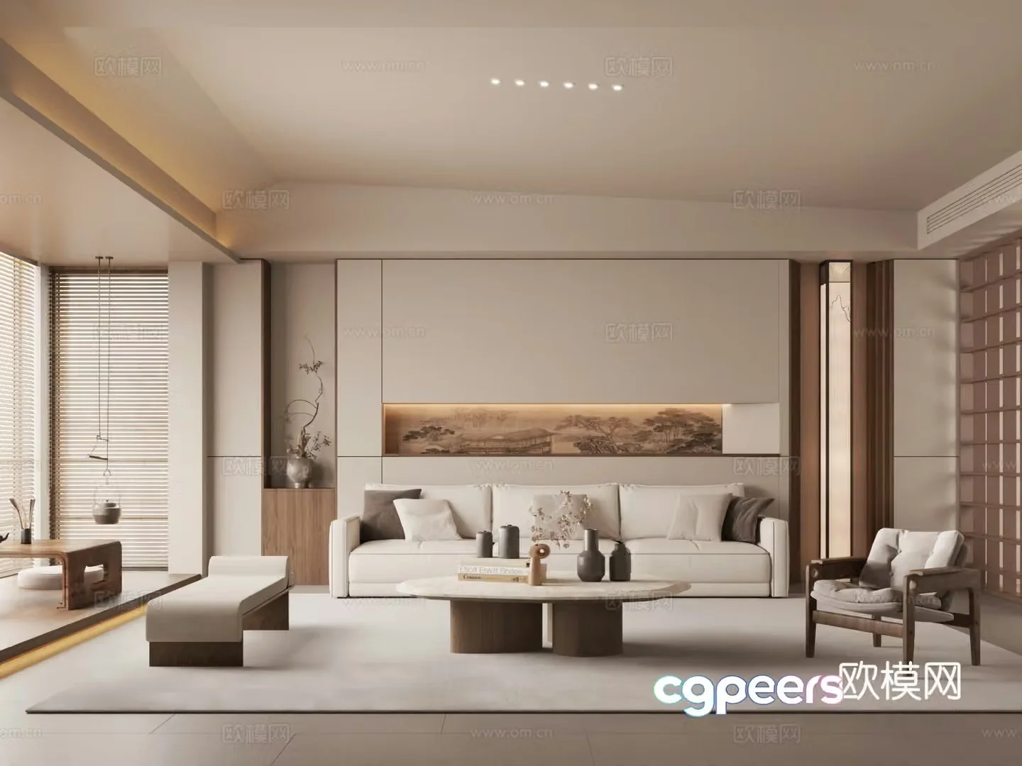 New Chinese style living room Song style living room Sofa coffee table combination 3D model