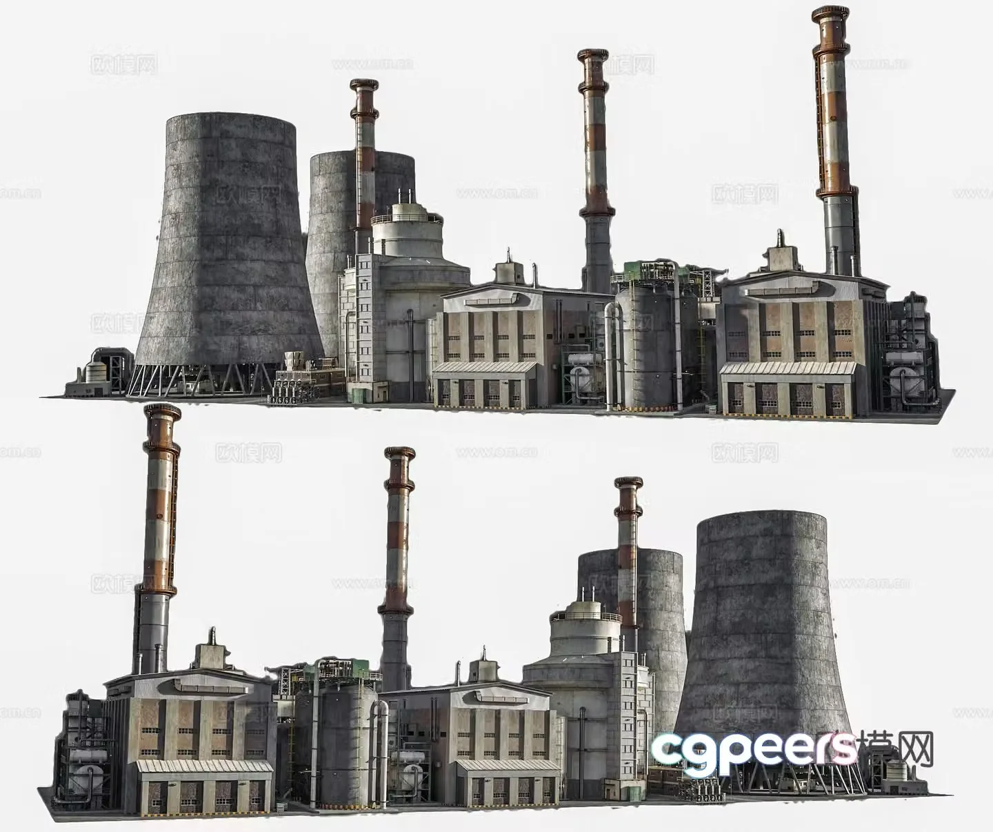 Modern refinery factory Factory sewage chimney Industrial zone factory construction Industrial building combination 3D model