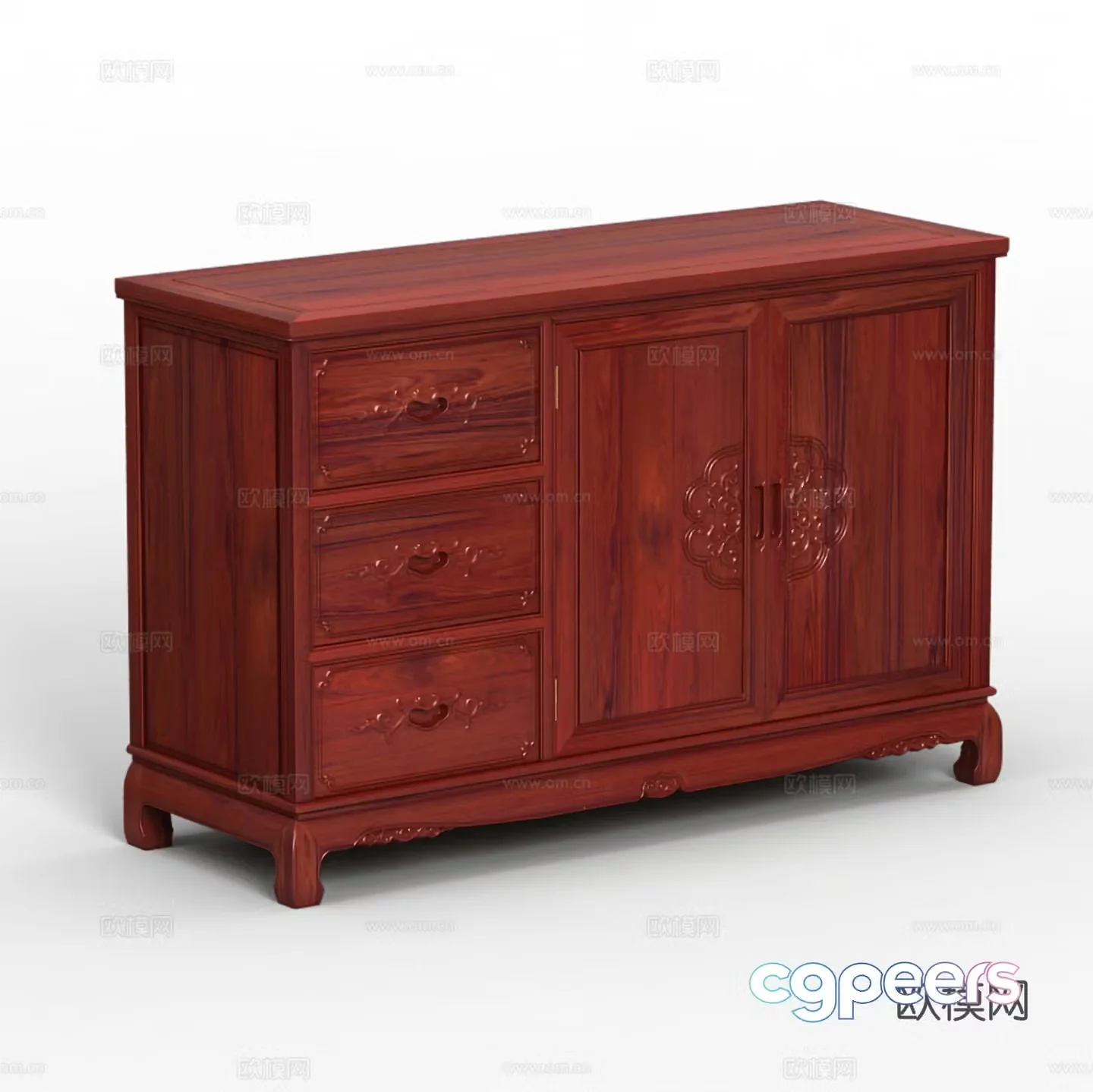 Chinese sideboard carved cabinet door solid wood mahogany 3D model