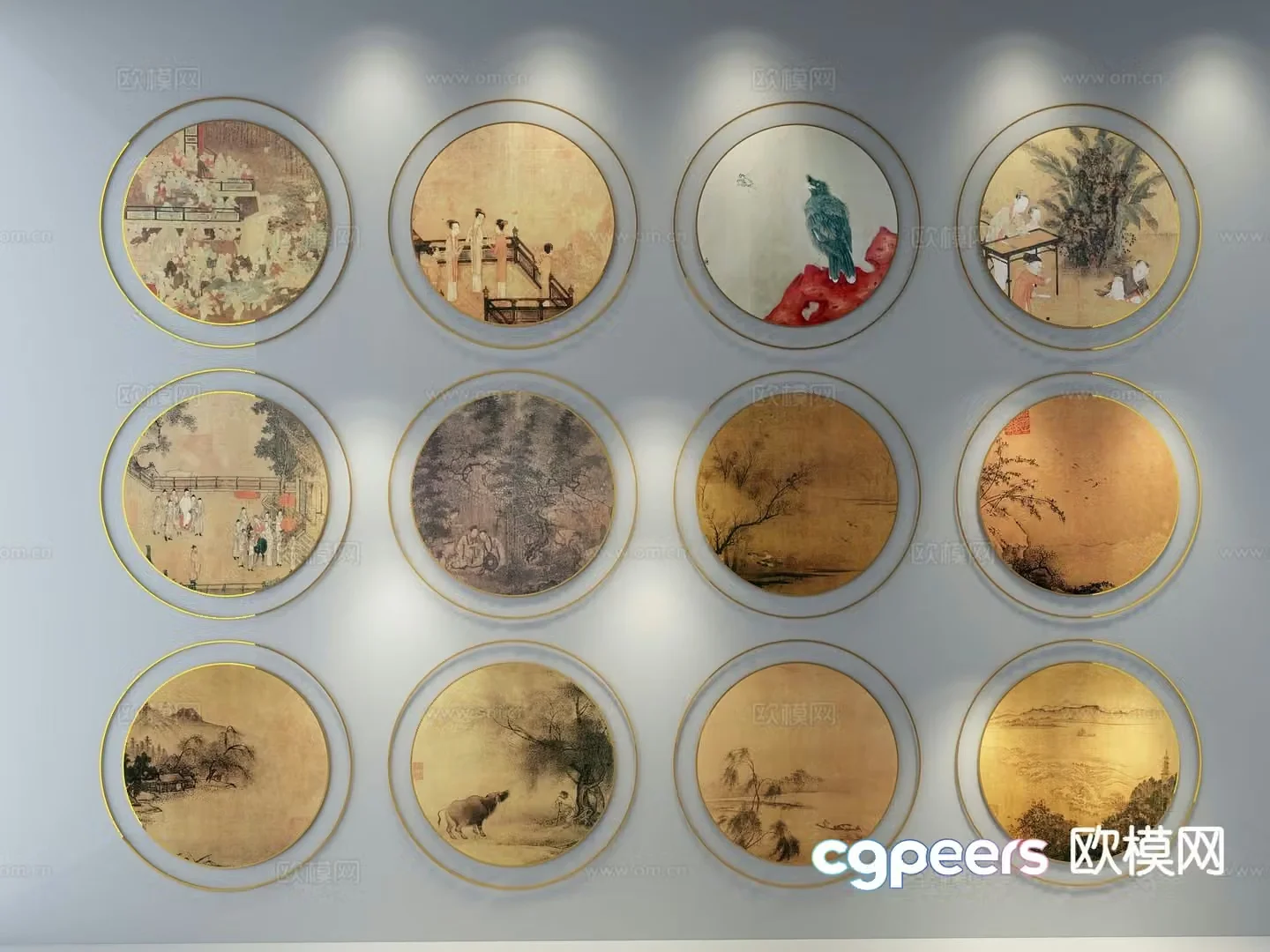 New Chinese style round hanging painting Zen decorative painting 3D model