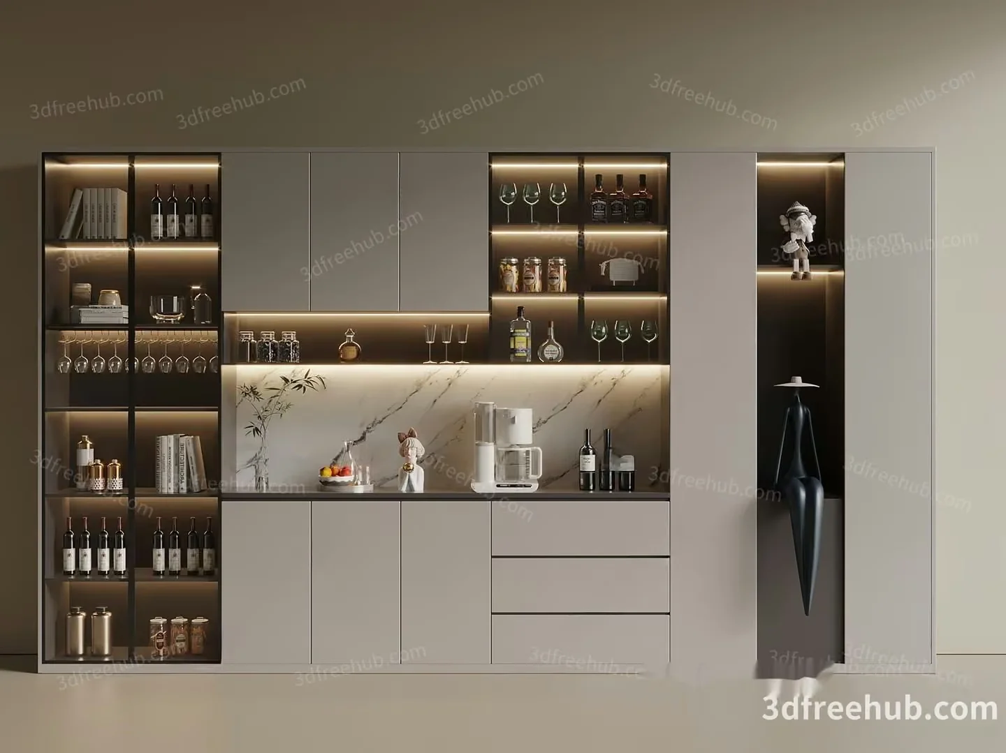 Modern Kitchen With Shelves 3D Model – 19607 – VRAY Render