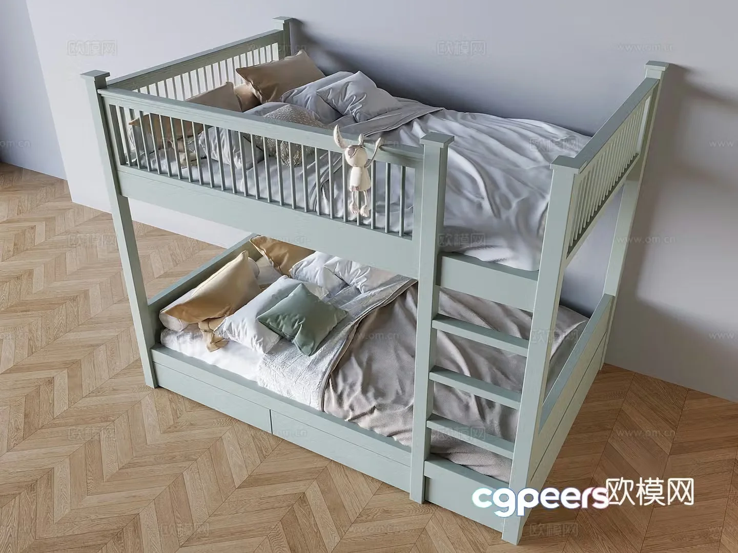 Cream style bunk bed children’s high and low bunk bed 3d model