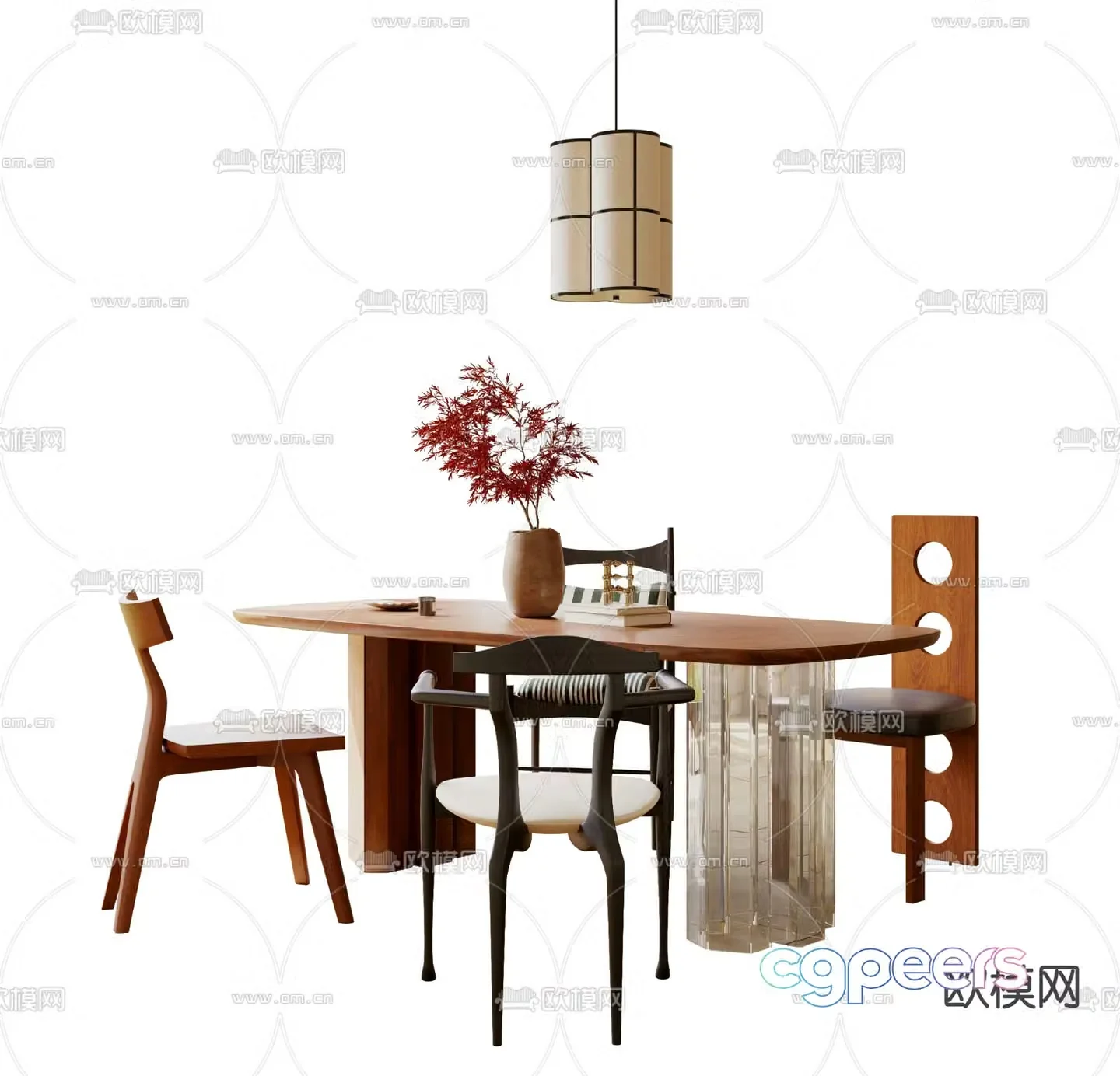 Medieval style dining table and chairs log dining table 3d model