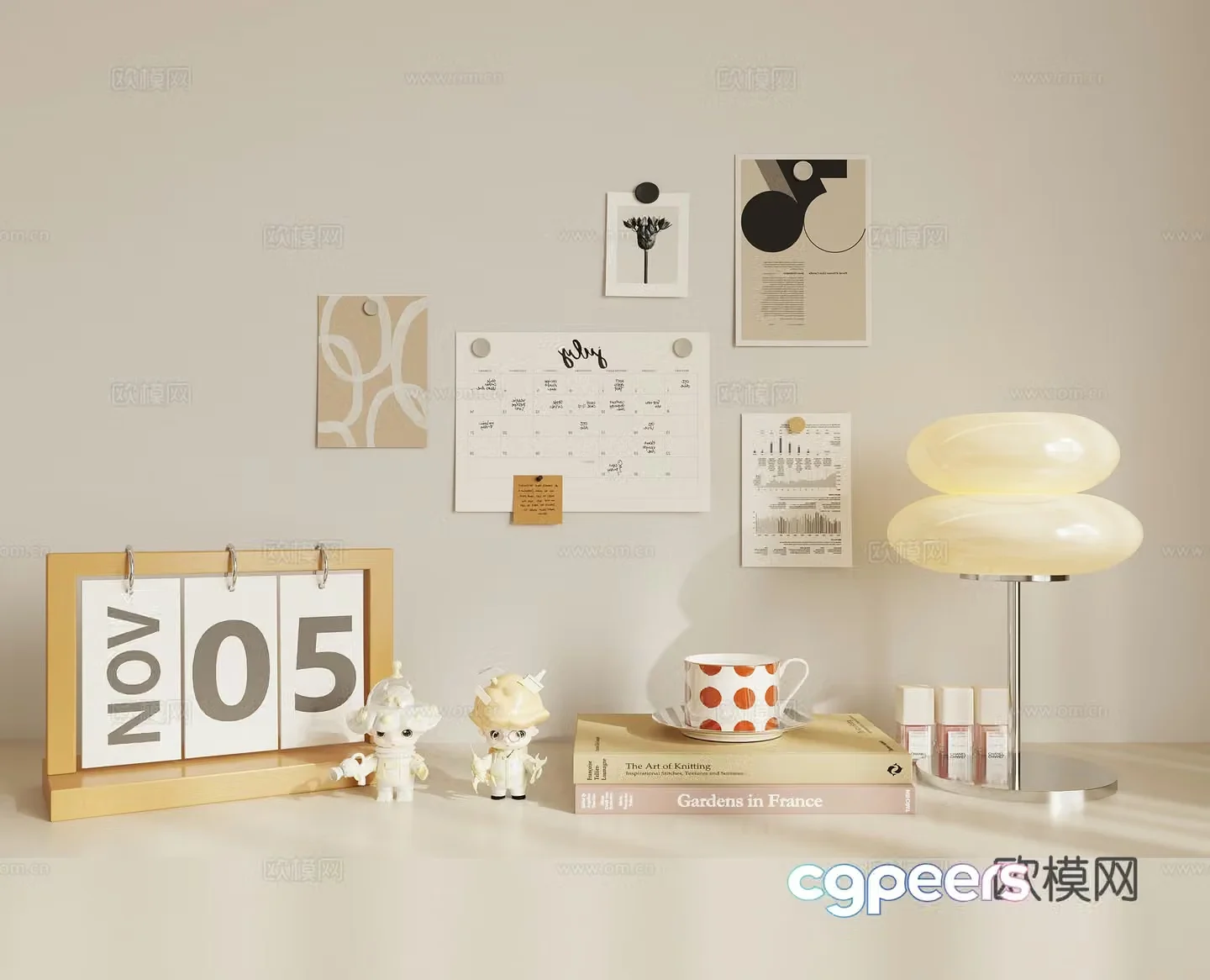 Table lamp combination ornament hanging painting 3D model