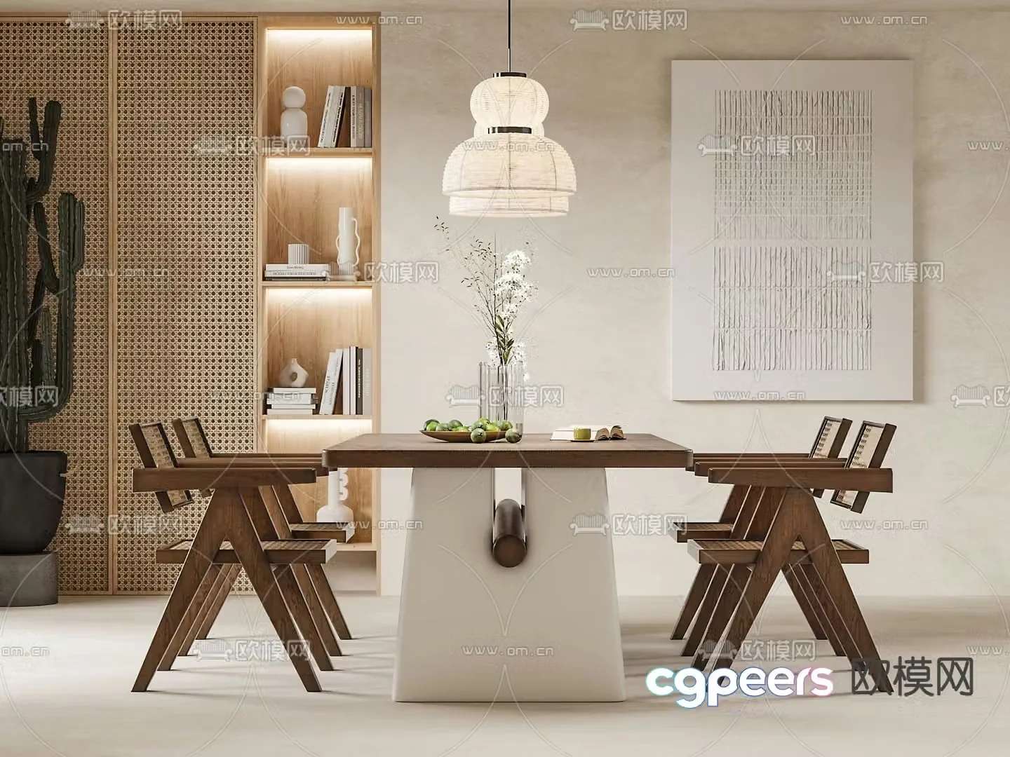 Wabi-sabi dining table and chairs log dining table 3d model