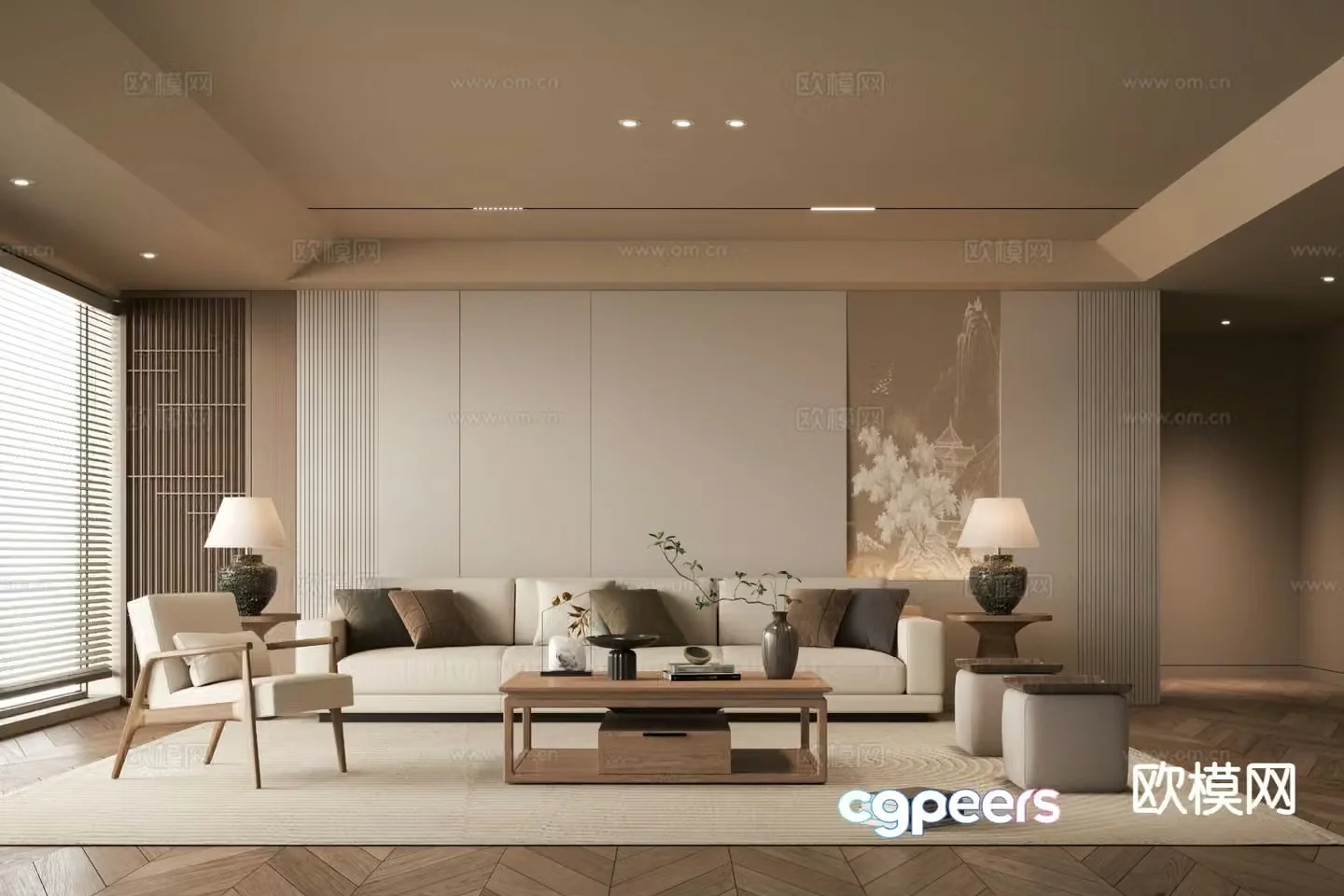 New Chinese style living room Zen living room Song style aesthetics 3D model