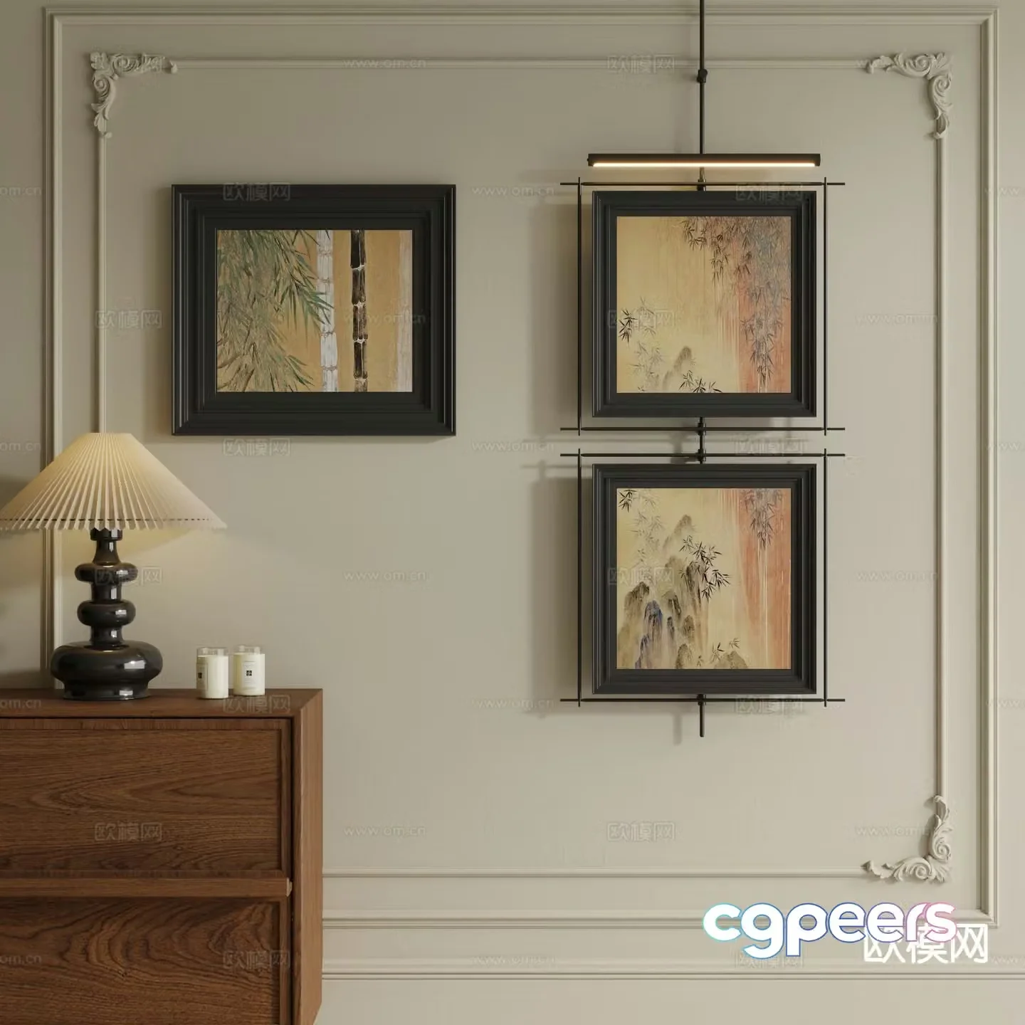 Medieval style hanging painting metal pole hanging painting decorative painting 3D model