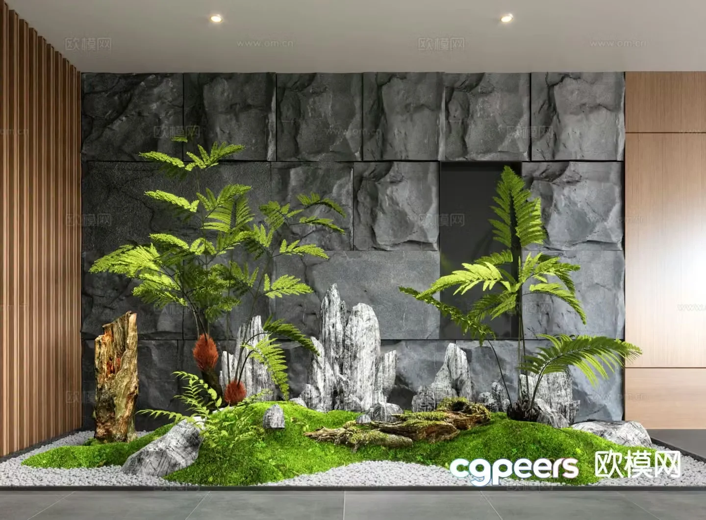 New Chinese style indoor landscape green plant landscaping 3D model