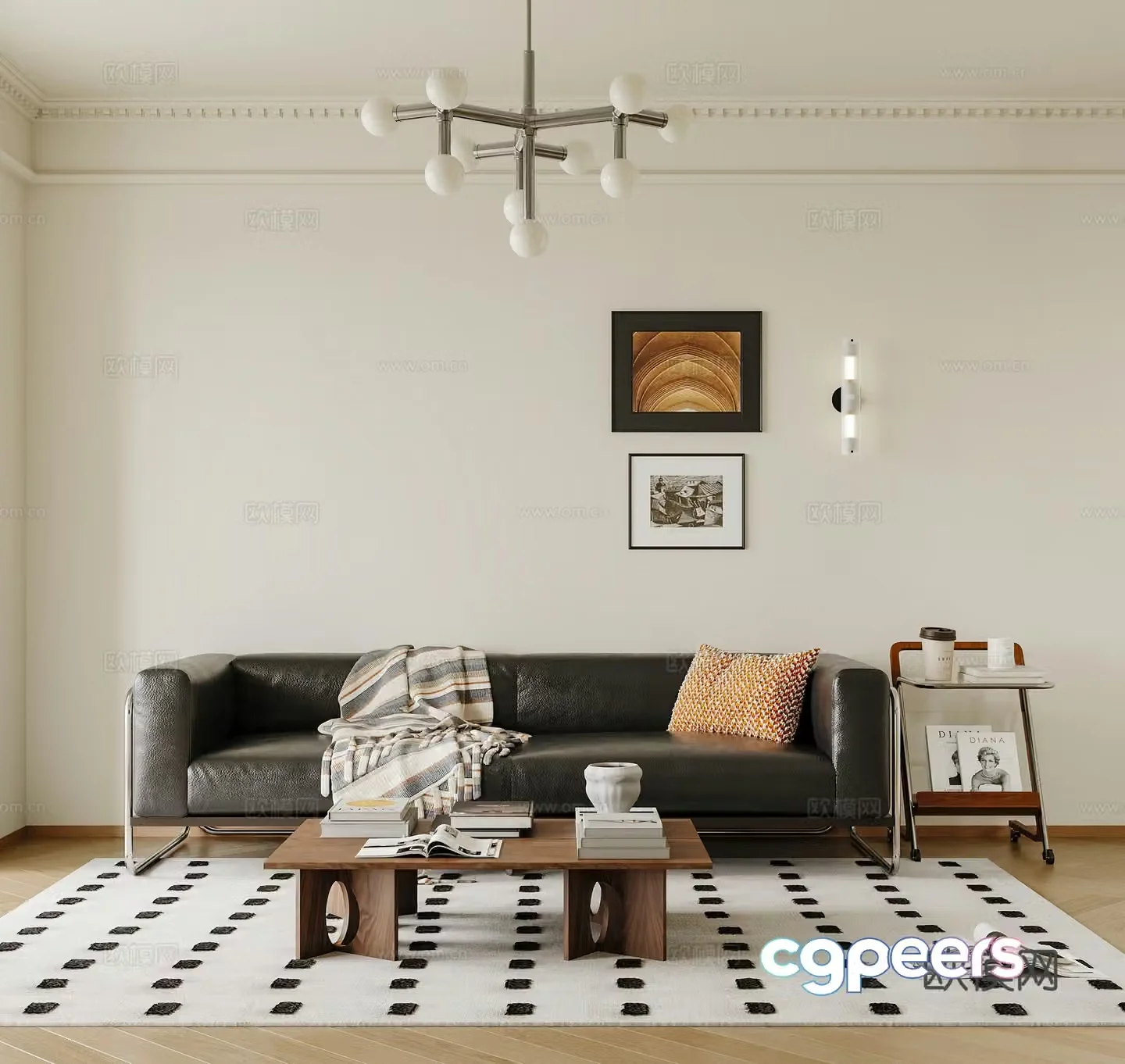 Modern medieval sofa combination leather sofa medieval style edge table medieval style coffee table chandelier set 3D model