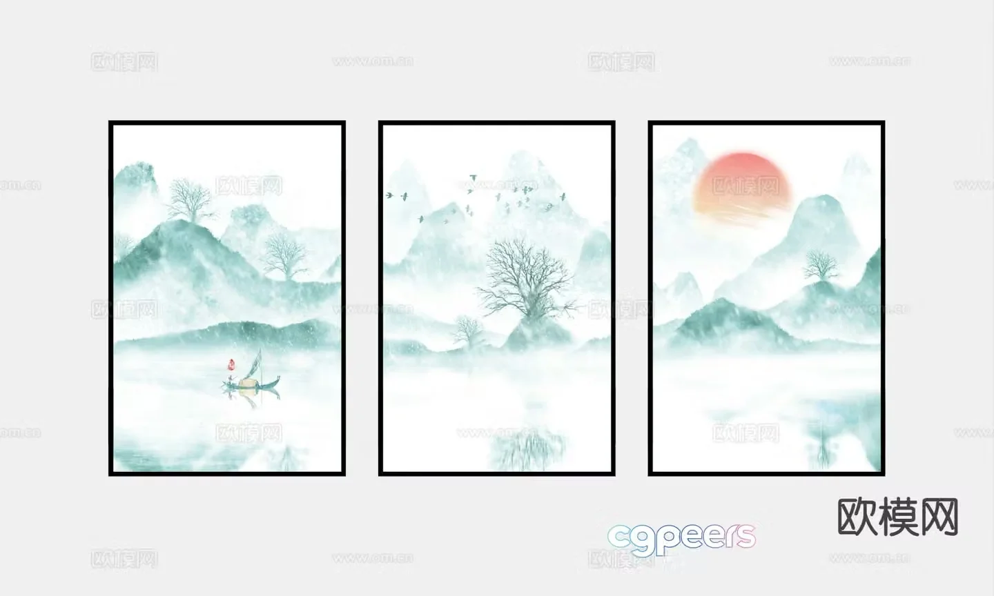 Chinese combination painting decorative painting 3d model