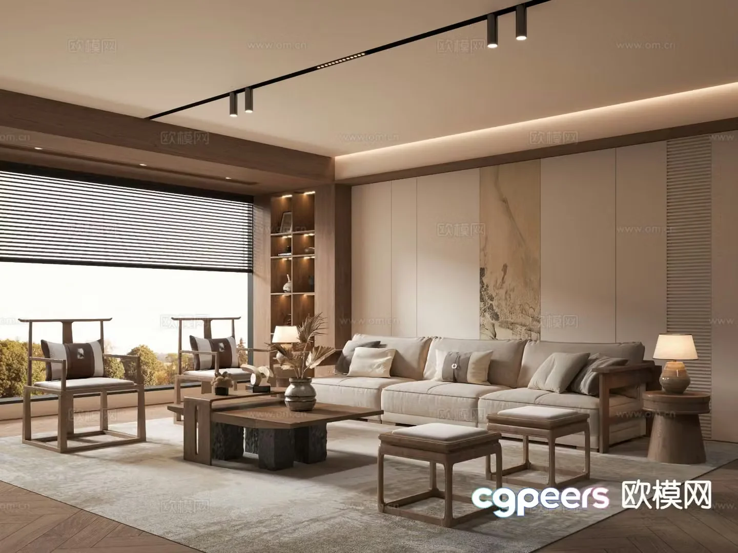 New Chinese Zen living room Song style living room 3D model