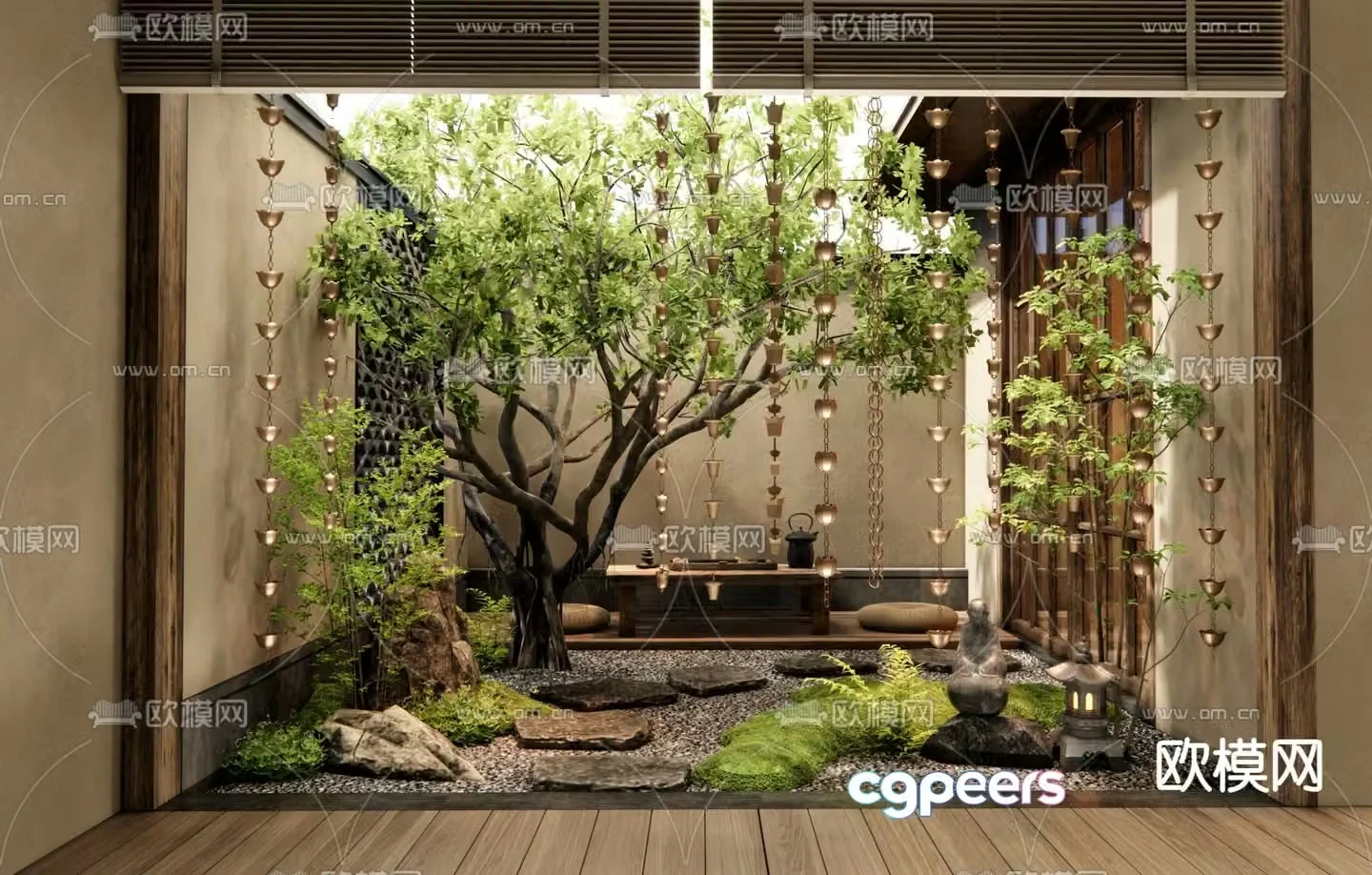 Japanese courtyard garden villa courtyard 3d model