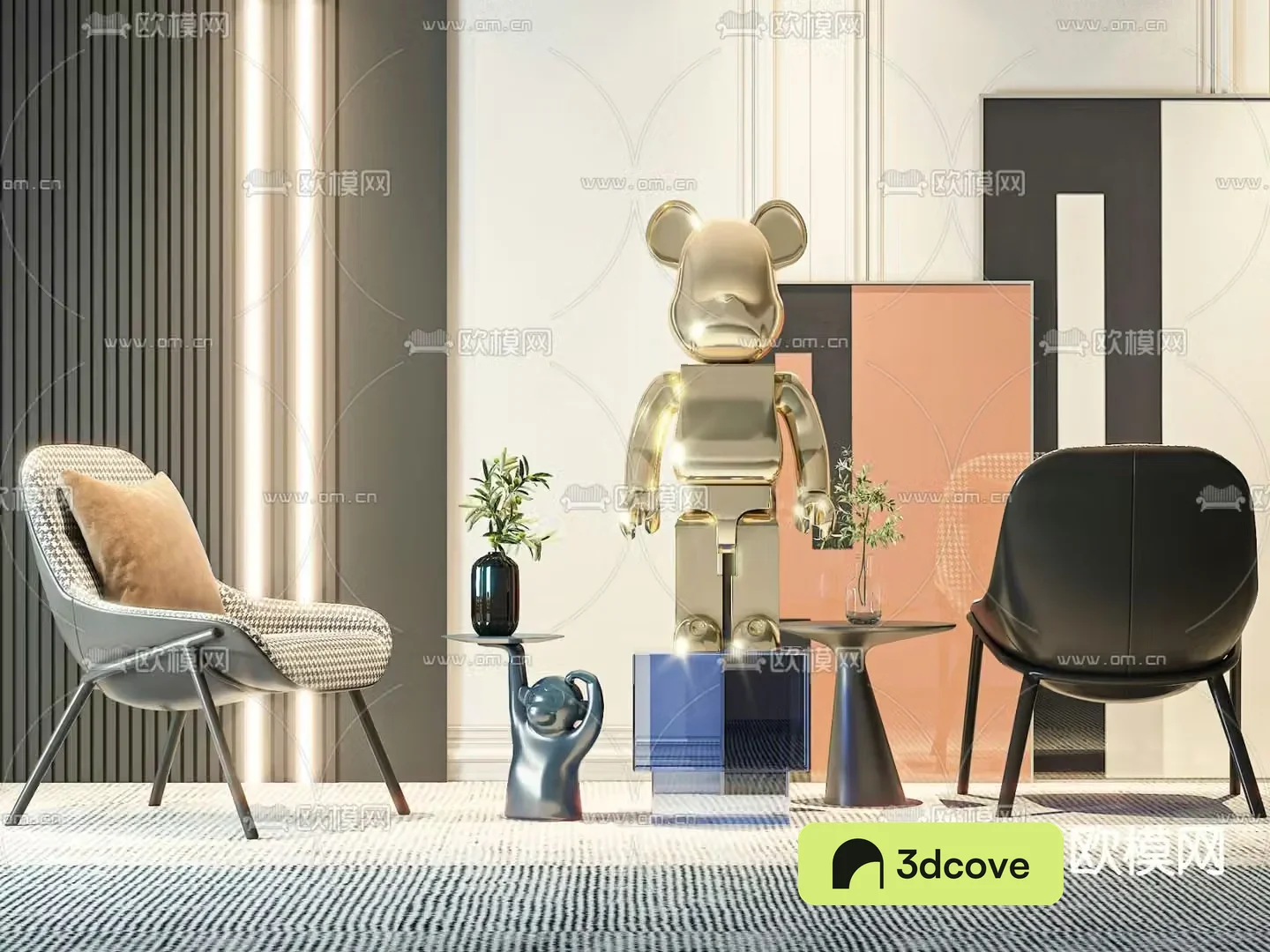 Modern chair leisure chair violent bear corner table 3d model