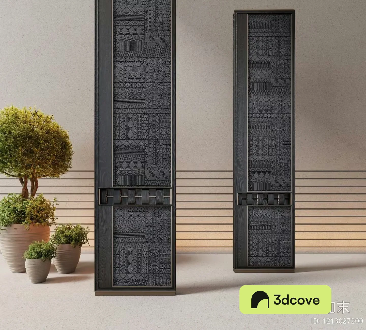 A Pair Of Tall Dark Wood Cabinets