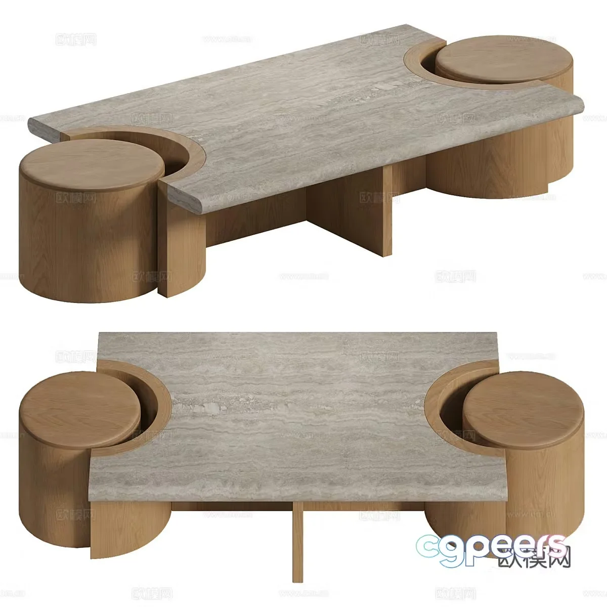 3D model of medieval style marble special-shaped coffee table