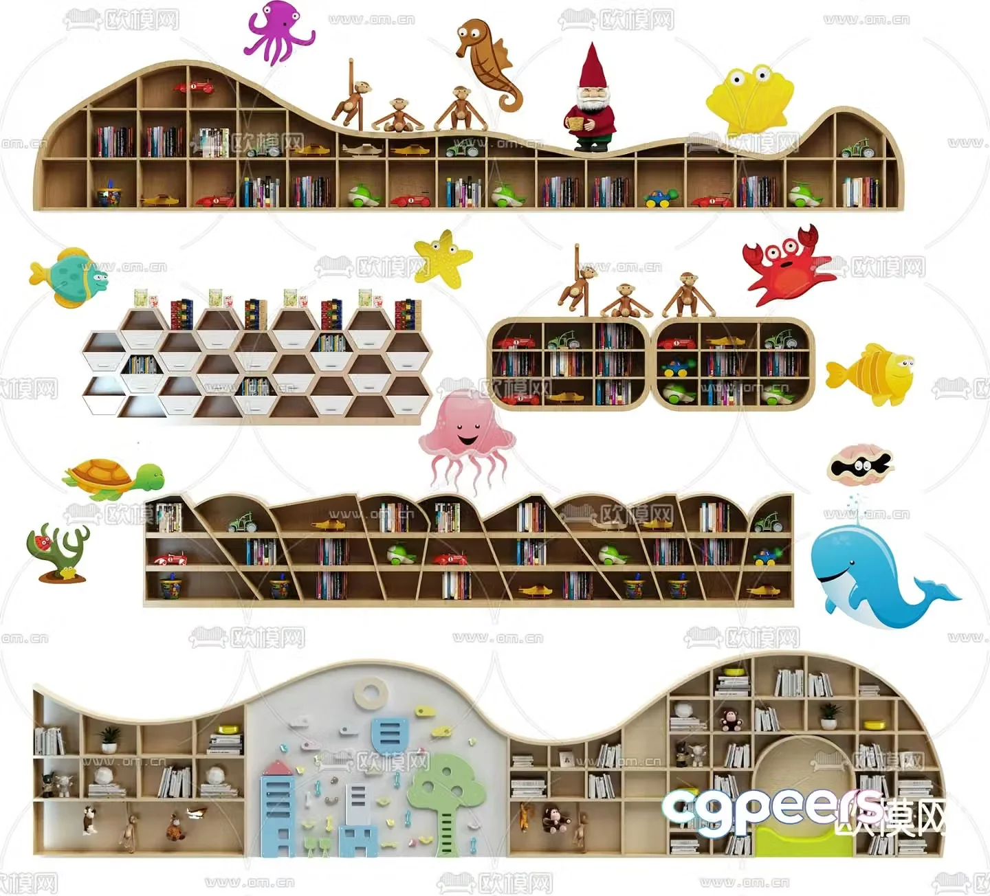 Modern bookshelf children’s bookcase 3d model