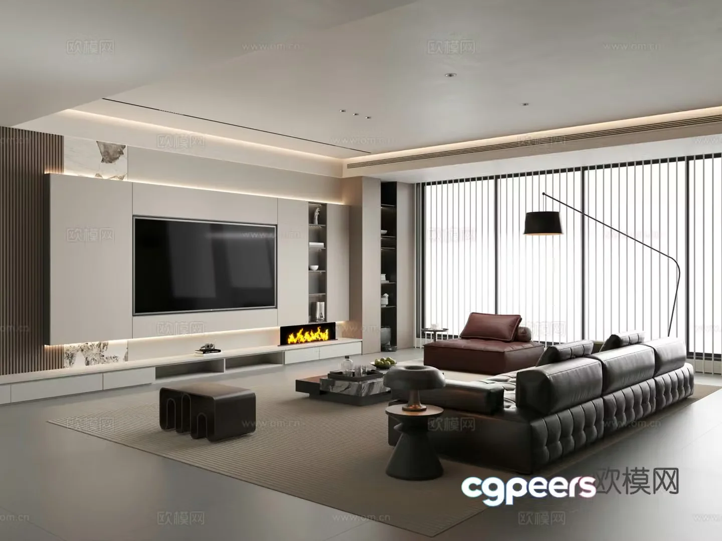 Modern Italian living room Home living room Leather sofa combination 3D model