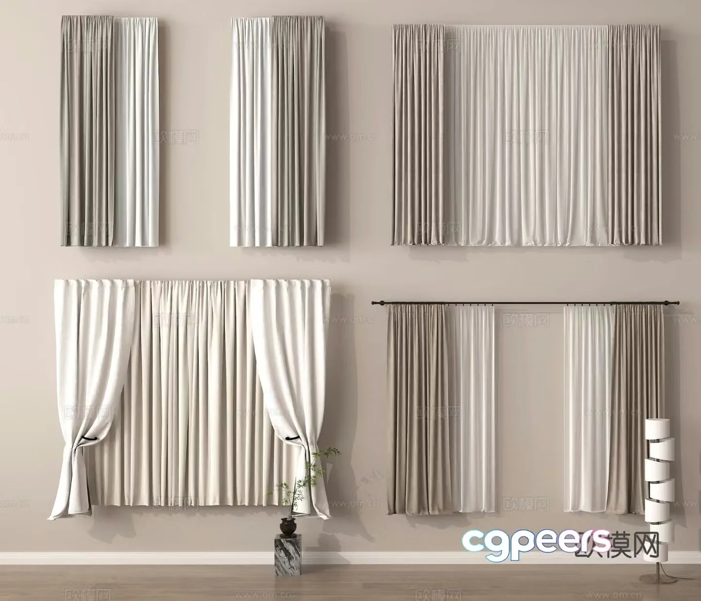 Modern curtains gauze curtains solid color curtains 3d model