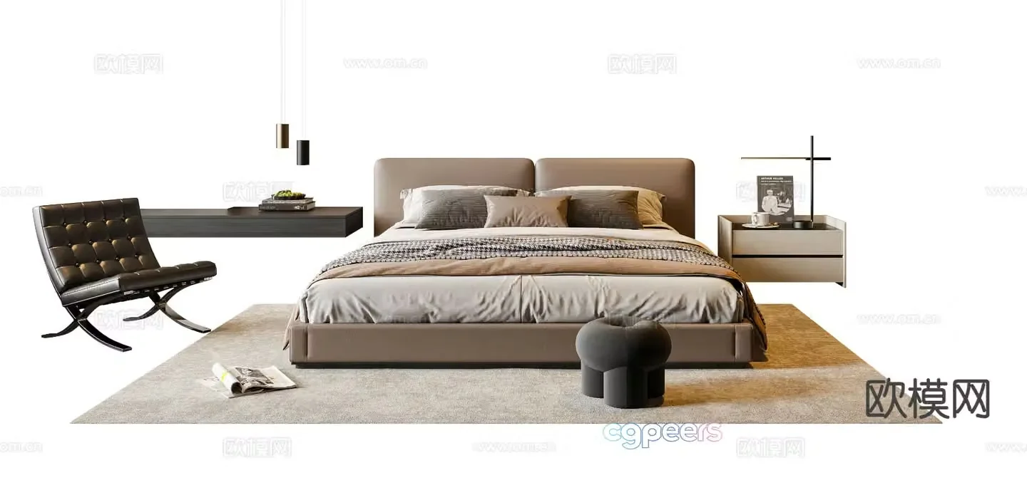 Modern double bed 3d model