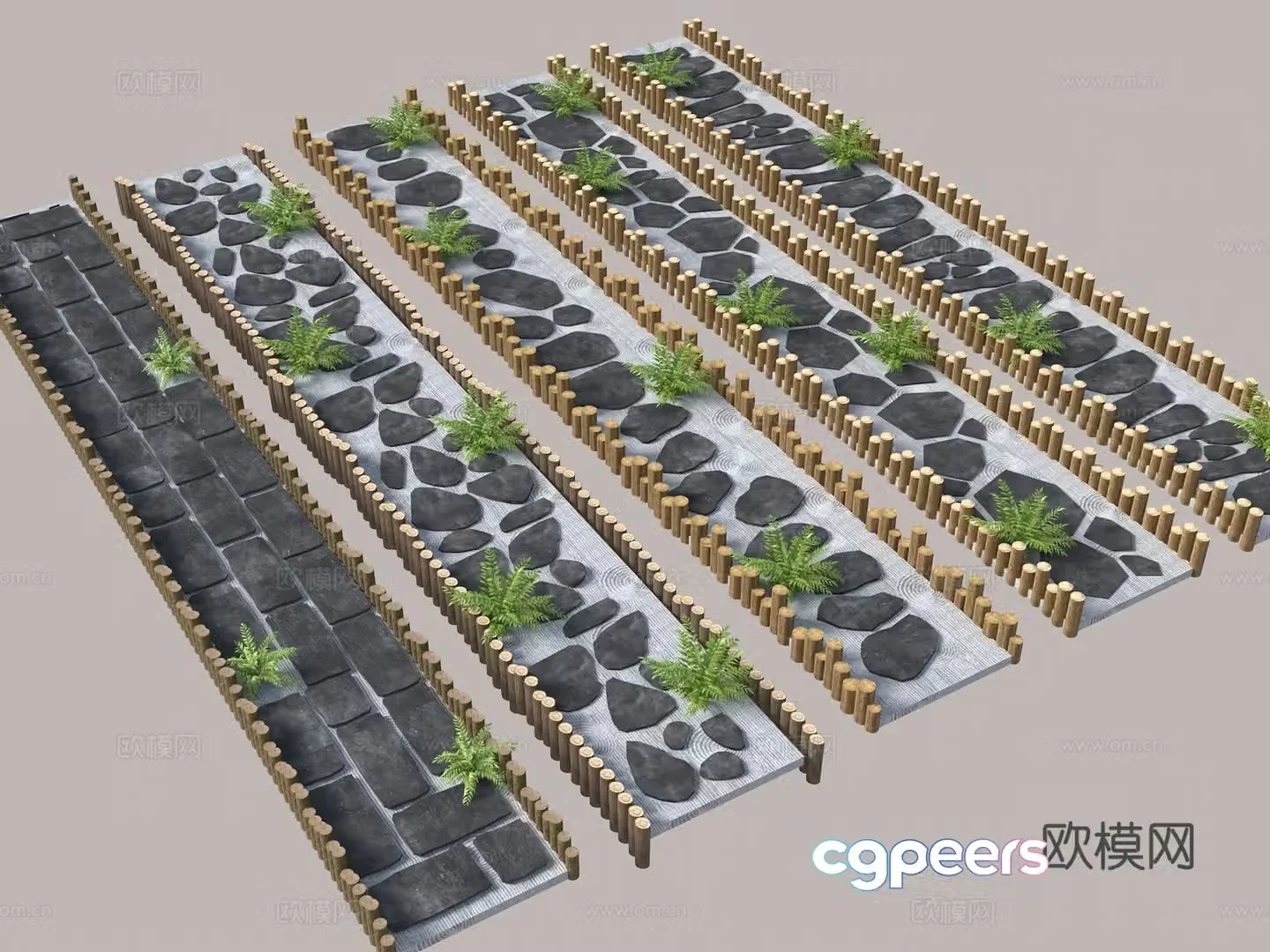 Modern old stone slab Chinese style slab stone road slab trail gravel stone landscaping garden road garden 3D model