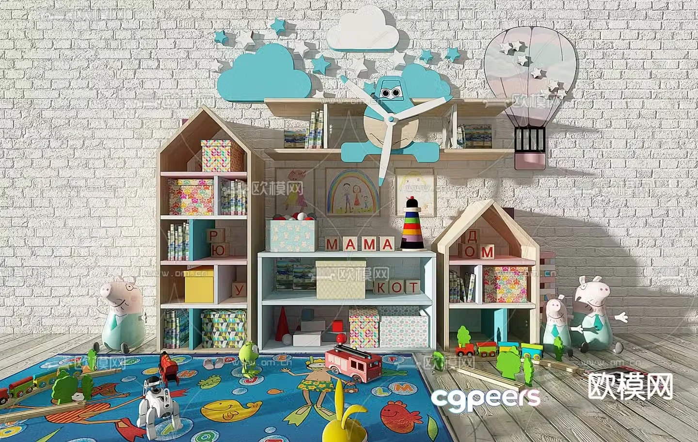 Modern Peppa Pig children’s toy cabinet combination 3D model