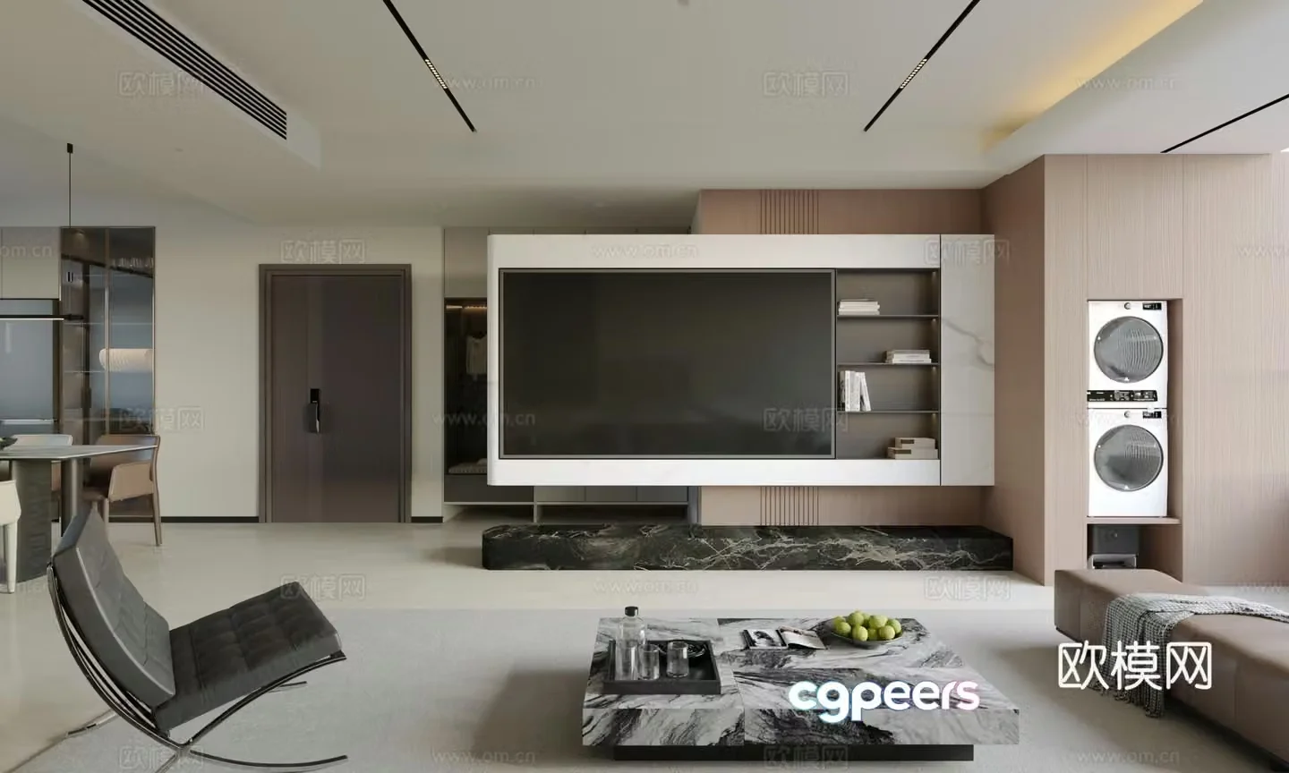 Modern living room TV wall Living and dining room 3d model