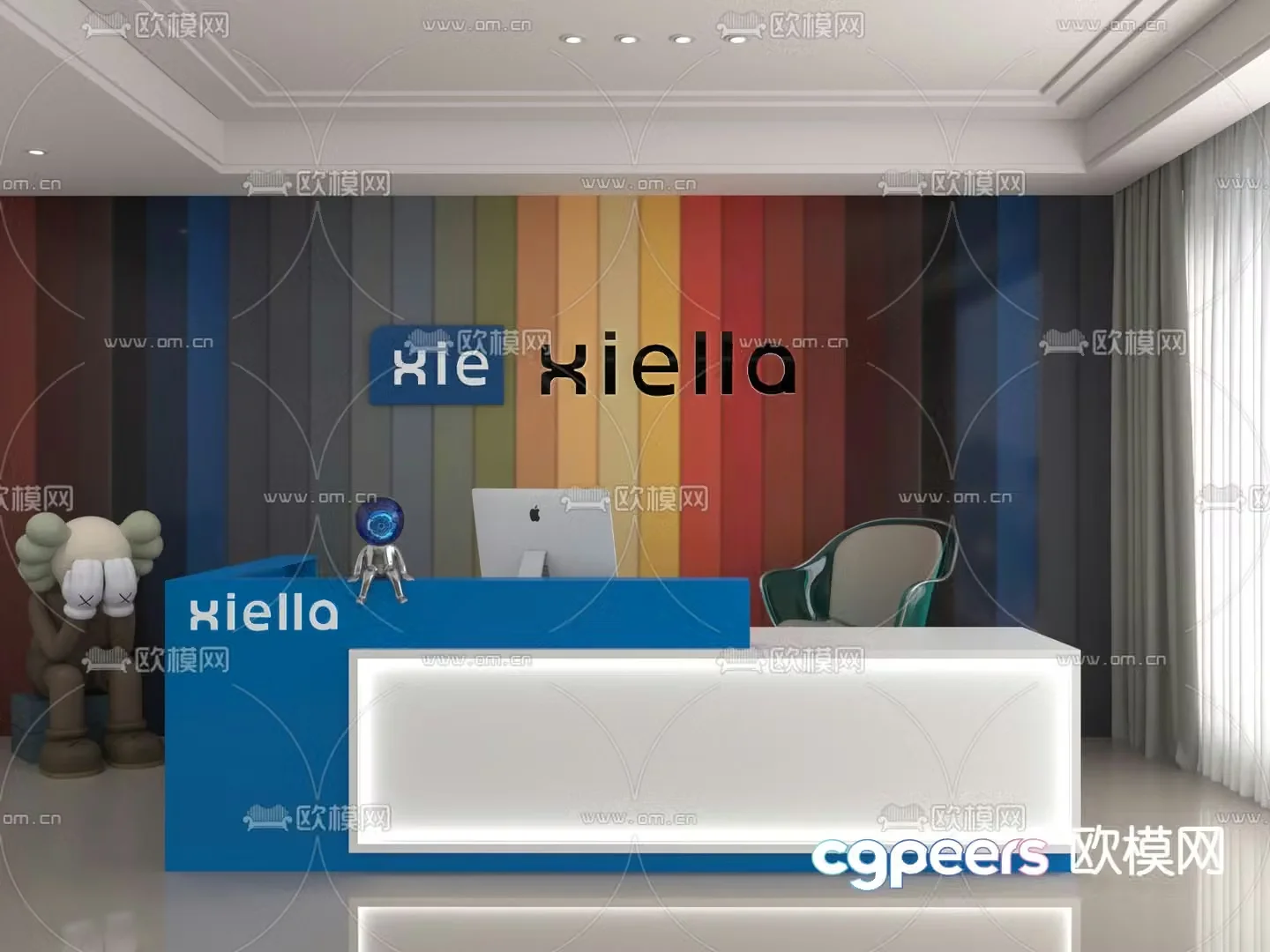 Modern front desk reception desk 3d model