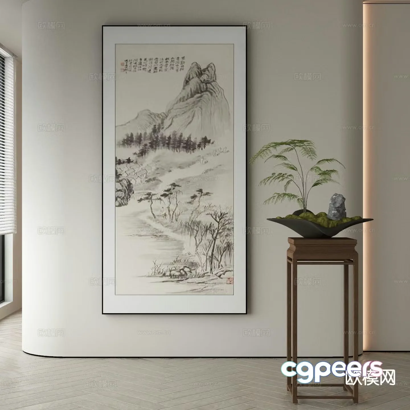 New Chinese style decorative painting landscape painting hanging painting 3D model