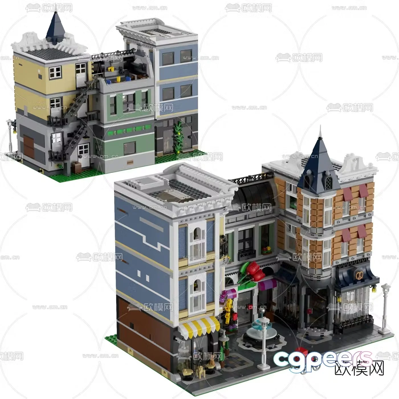 Modern street view square building blocks toy 3d model