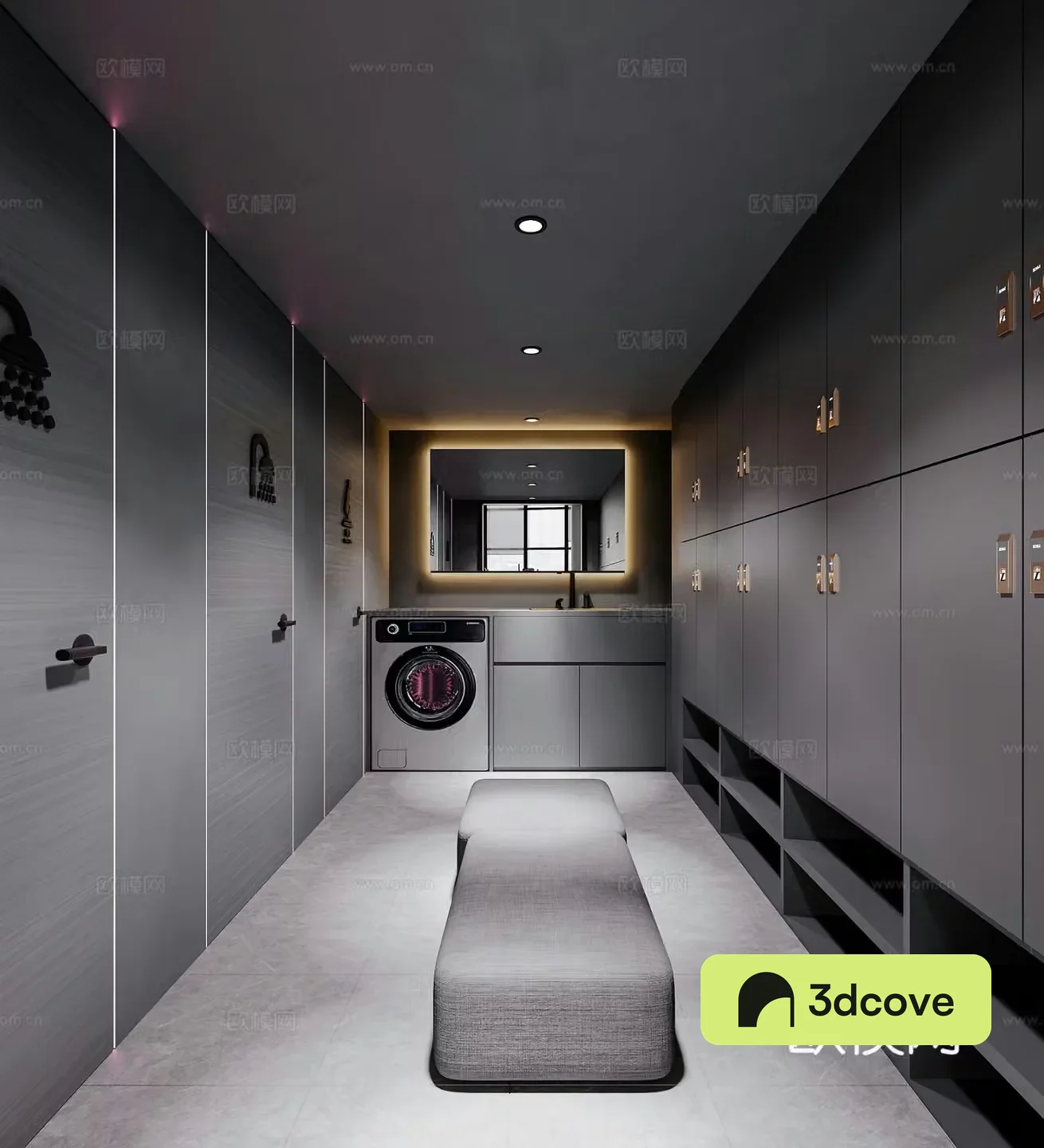 Modern dressing room work clothes washing machine gym clothing storage room