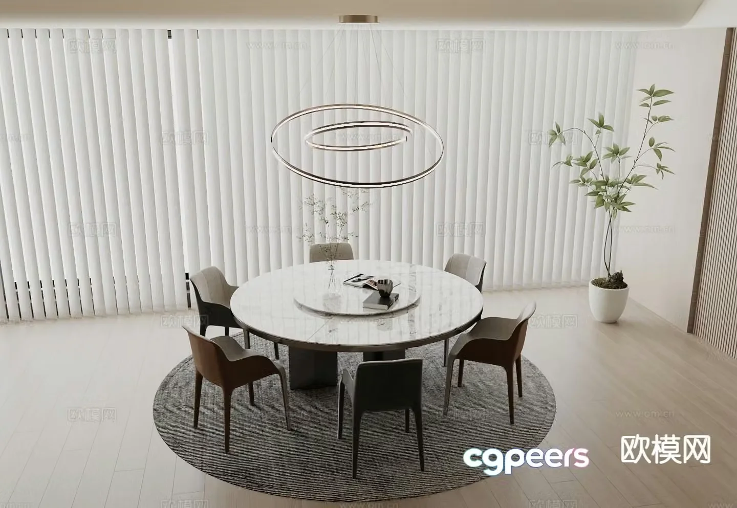 Round dining table and chairs 3d model