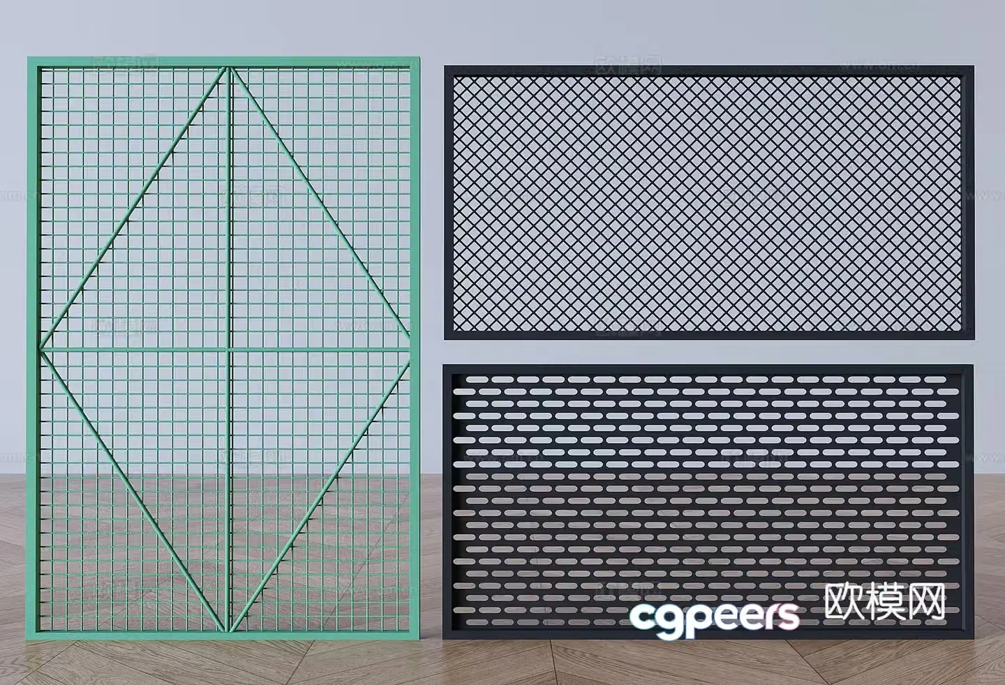 Barbed wire guardrail fence Industrial wind iron railing partition fence protective net 3D model