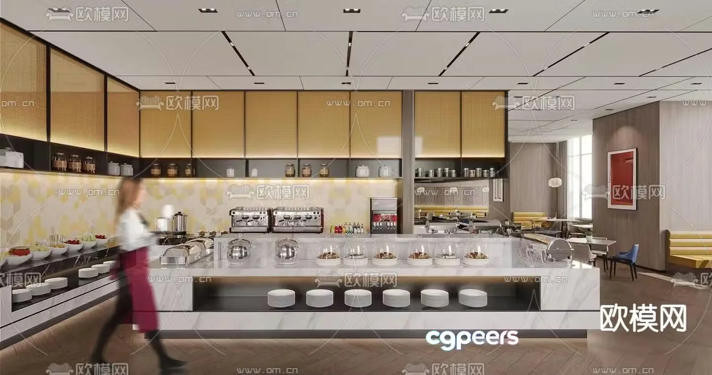Cafeteria hotel dining area 3d model
