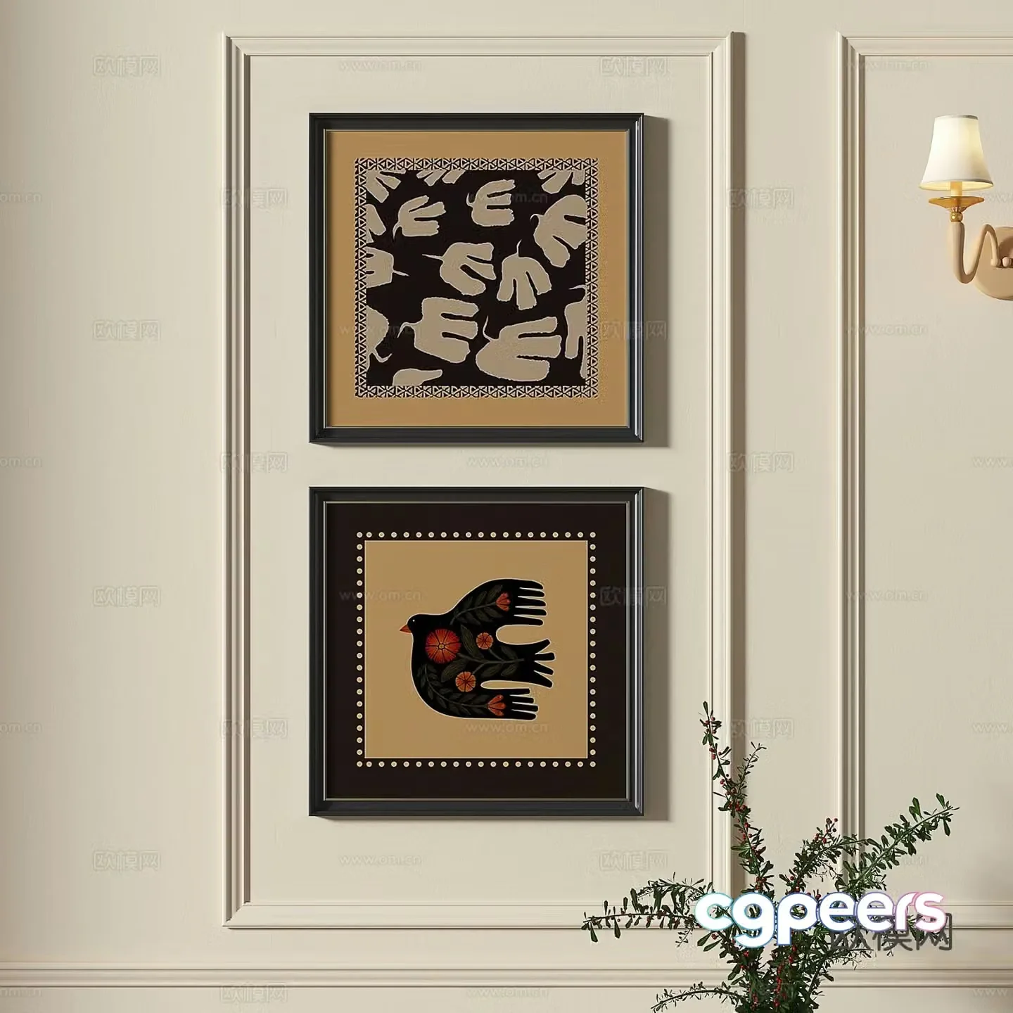 French abstract painting decorative painting 3d model
