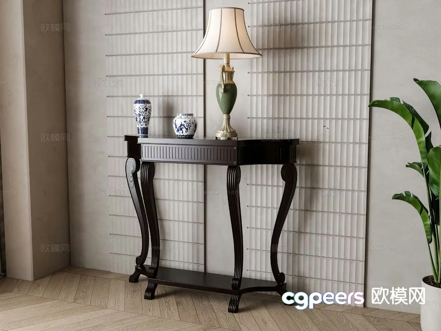 American style entrance desk end view desk 3D model